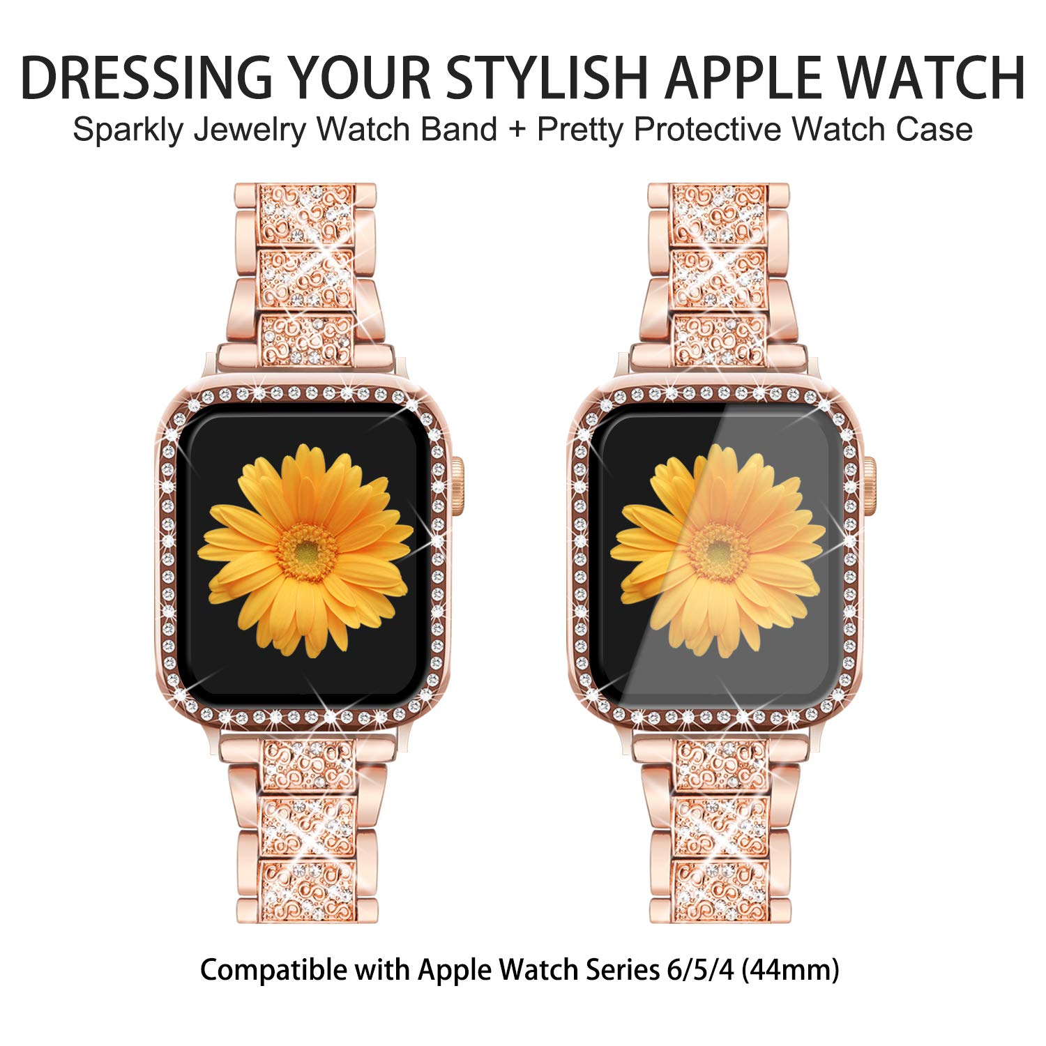 Mesime Apple Watch Band 2 Pack with Screen Protector Case - Compatible with 46mm/45mm/44mm/42mm/41mm/40mm/38mm iWatch Series 10/9/8/7/6/5/4/3/2/1/SE - Stylish Jewelry Replacement Bands for Women - Perfect for Workouts, Daily Wear & Fashion Accessories