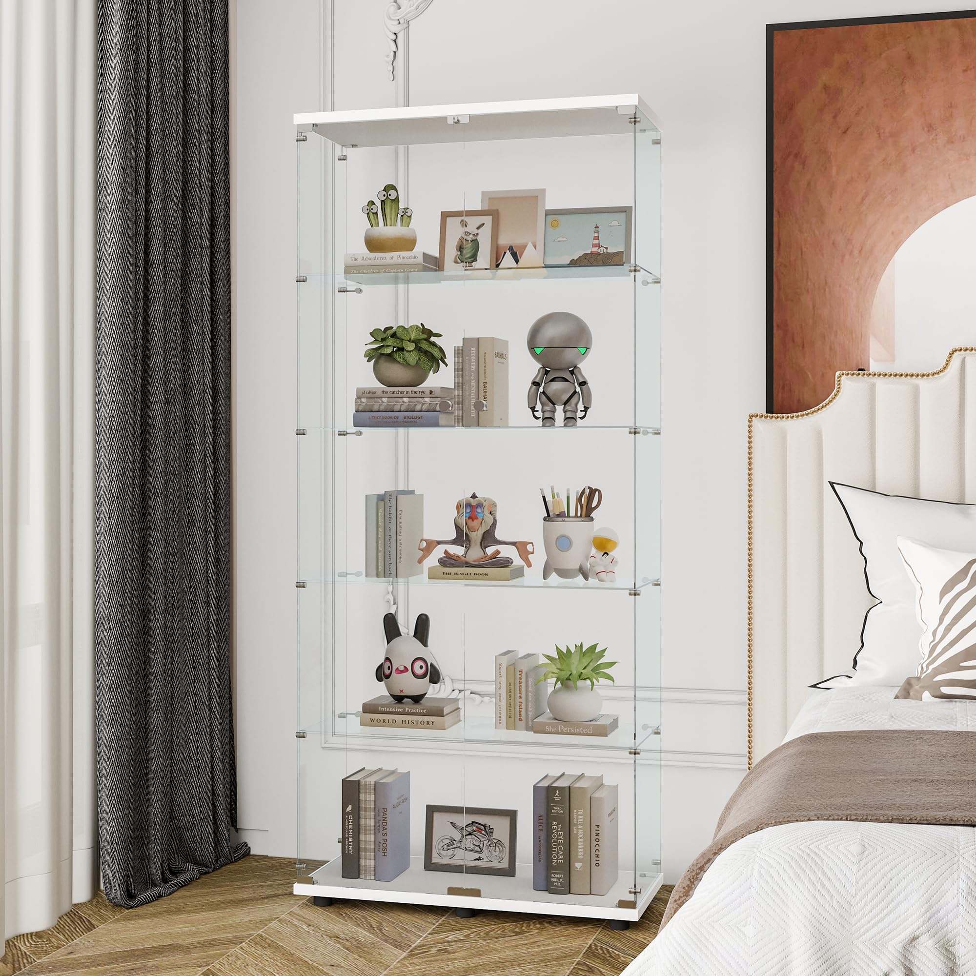 5 Shelf Glass Display Cabinet with Double Doors - 74