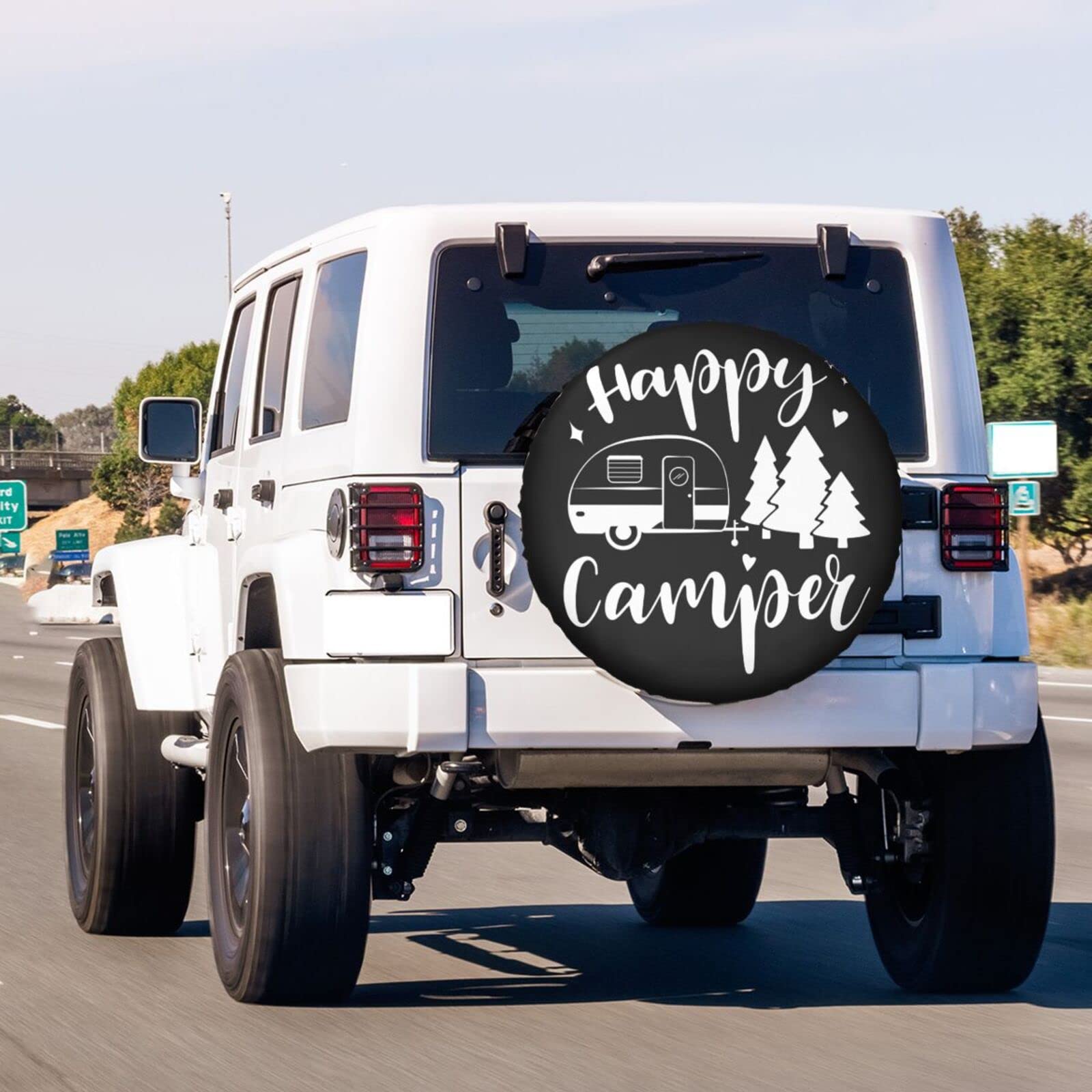 Happy Camper 15 Inch Spare Tire Cover - Dust Proof Wheel Cover for Trailer, RV, SUV & More - Perfect for Camping Trips & Outdoor Adventures