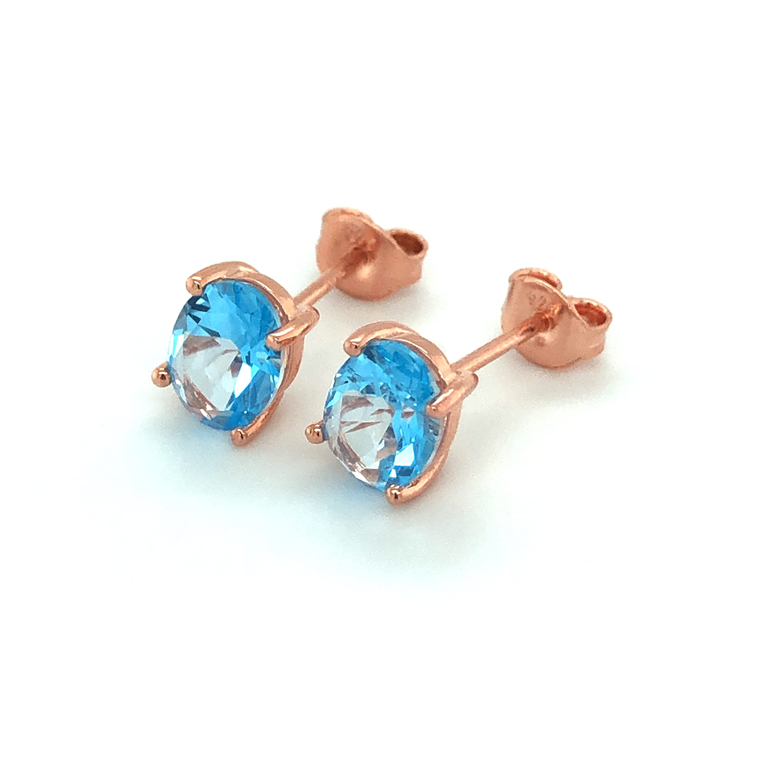 LE VIAN Blue Topaz Oval Stud Earrings for Women - 925 Sterling Silver with 14k Rose Gold Plating - 4-Prong Secure Setting with Push Backs - Perfect for Everyday Wear, Gift Giving & Special Occasions