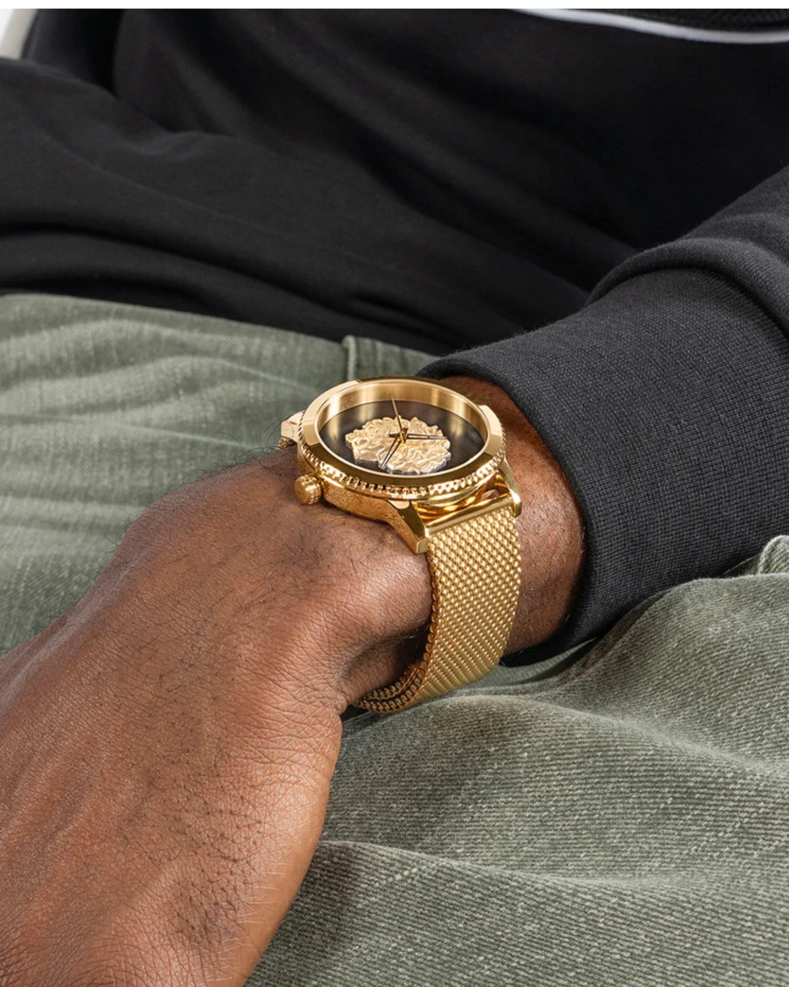 Luxury Gold Monarch Black Lion Mesh Watch for Men - Elegant Stainless Steel Dress Watch - Perfect for Business, Formal Events & Gifting