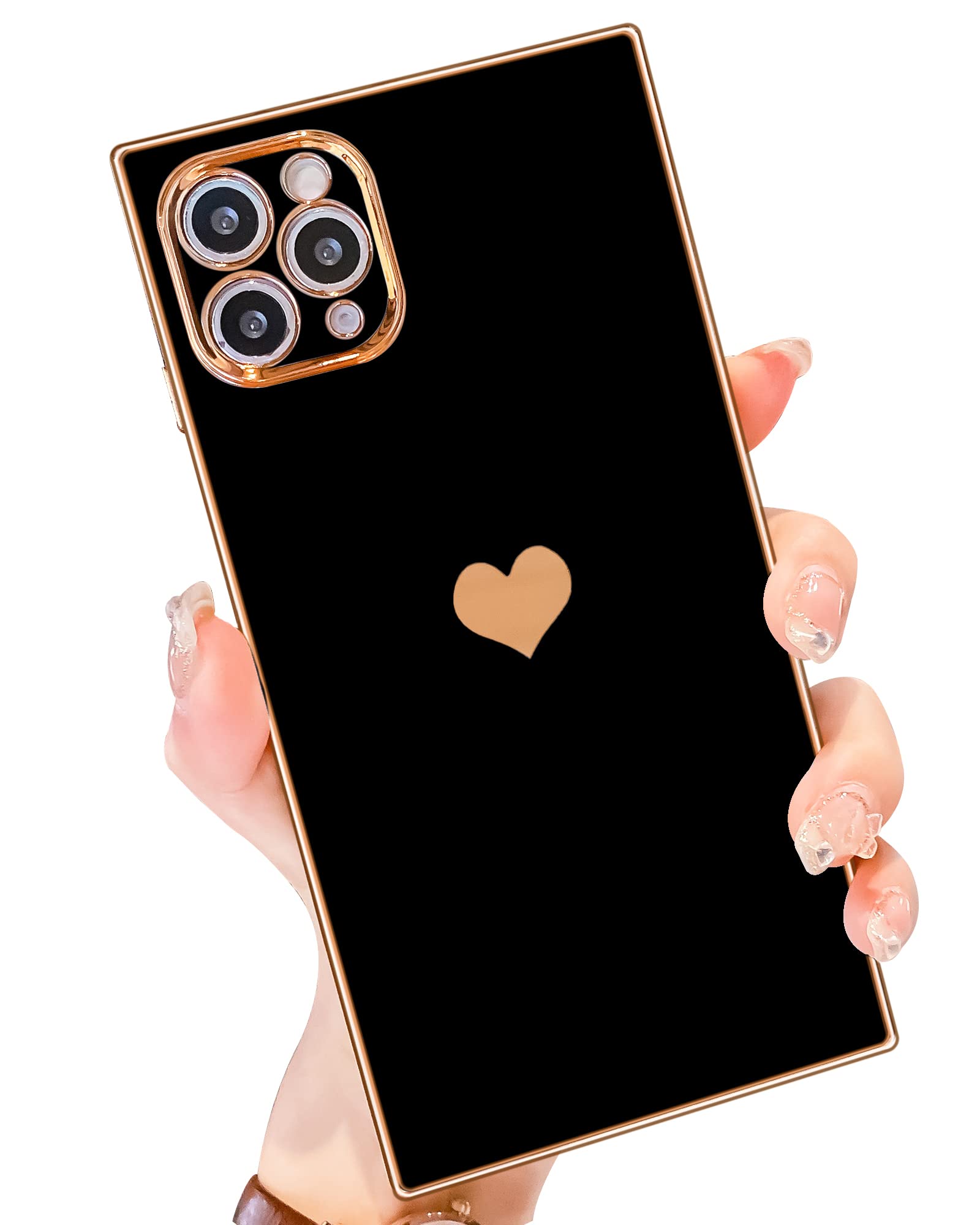 MTBacon iPhone 11 Pro Max Case - Cute Heart Design for Women & Girls | Camera Lens Protection, Electroplated Reinforced Corners, Shockproof Cover (Black) - Perfect for Daily Use, Travel & Outdoor Activities