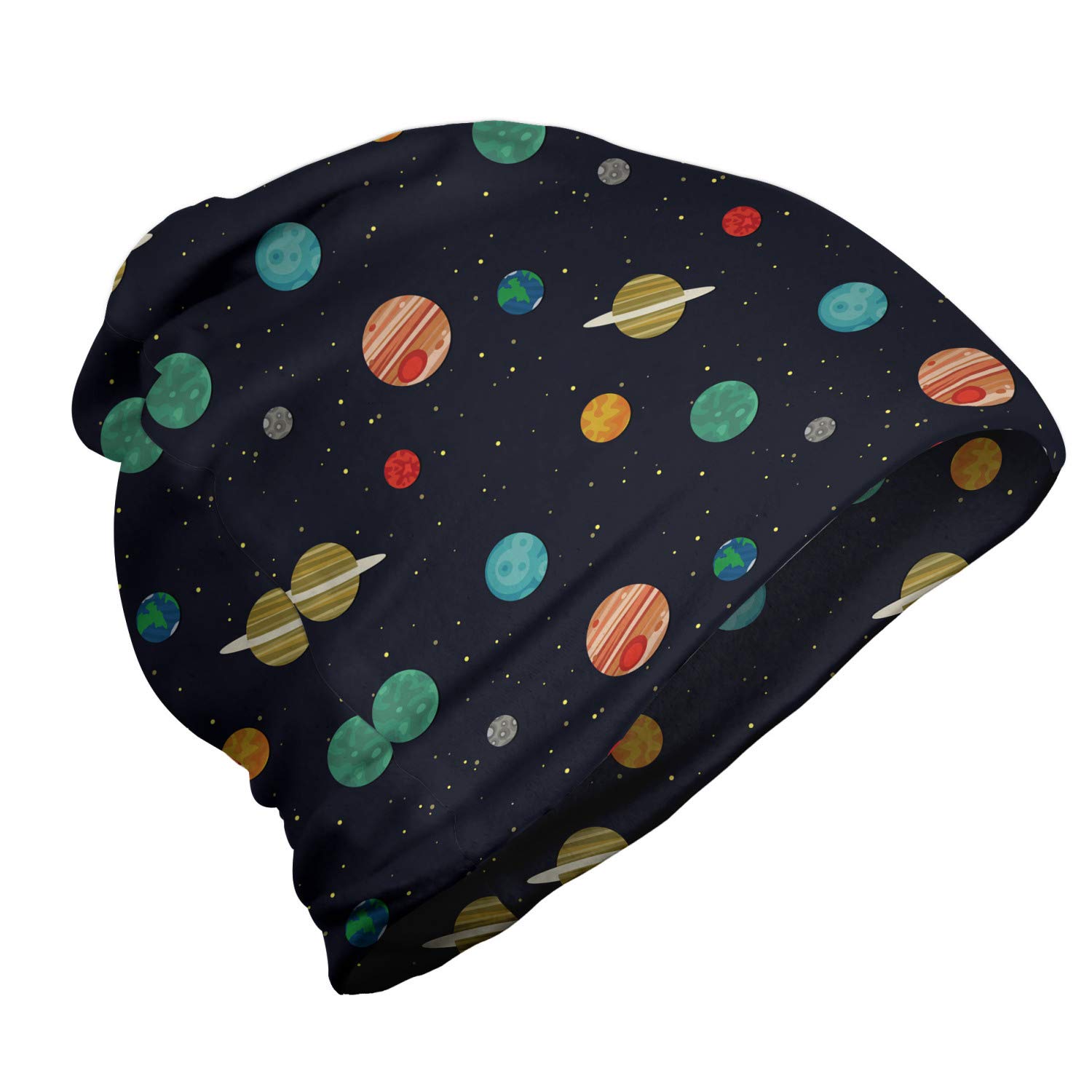 Ambesonne Unisex Beanie - Stylish Planets & Stars Design for Men & Women - Warm Winter Hat for Hiking, Camping & Outdoor Activities