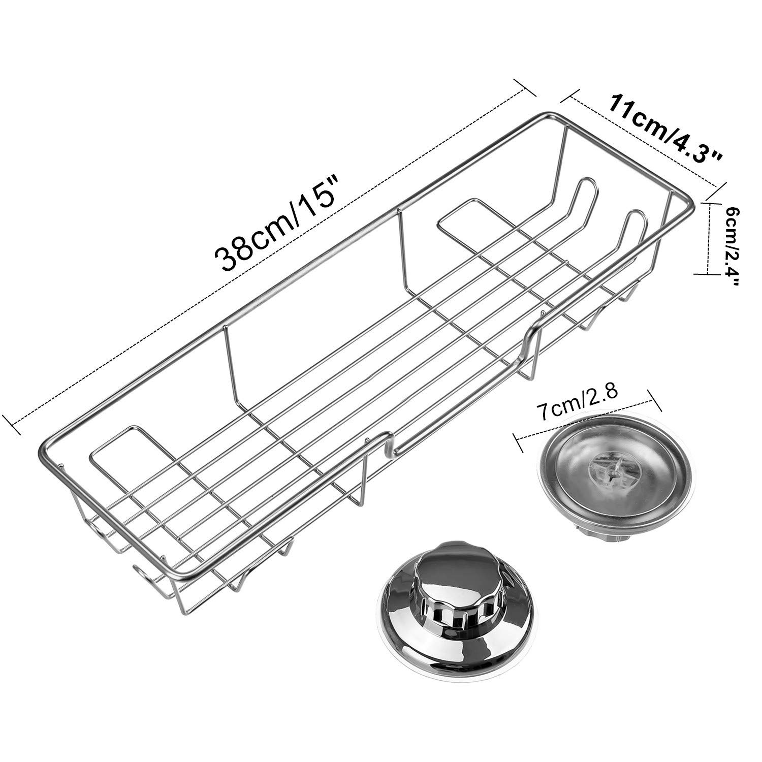 iPEGTOP L-4C Strong Suction Cup Shower Caddy with 4 Hooks - Rustproof Chrome Bathroom Organizer for Shampoo, Conditioner, Soap & Razor Storage - Perfect for Shower, Bathtub and Bathroom Organization