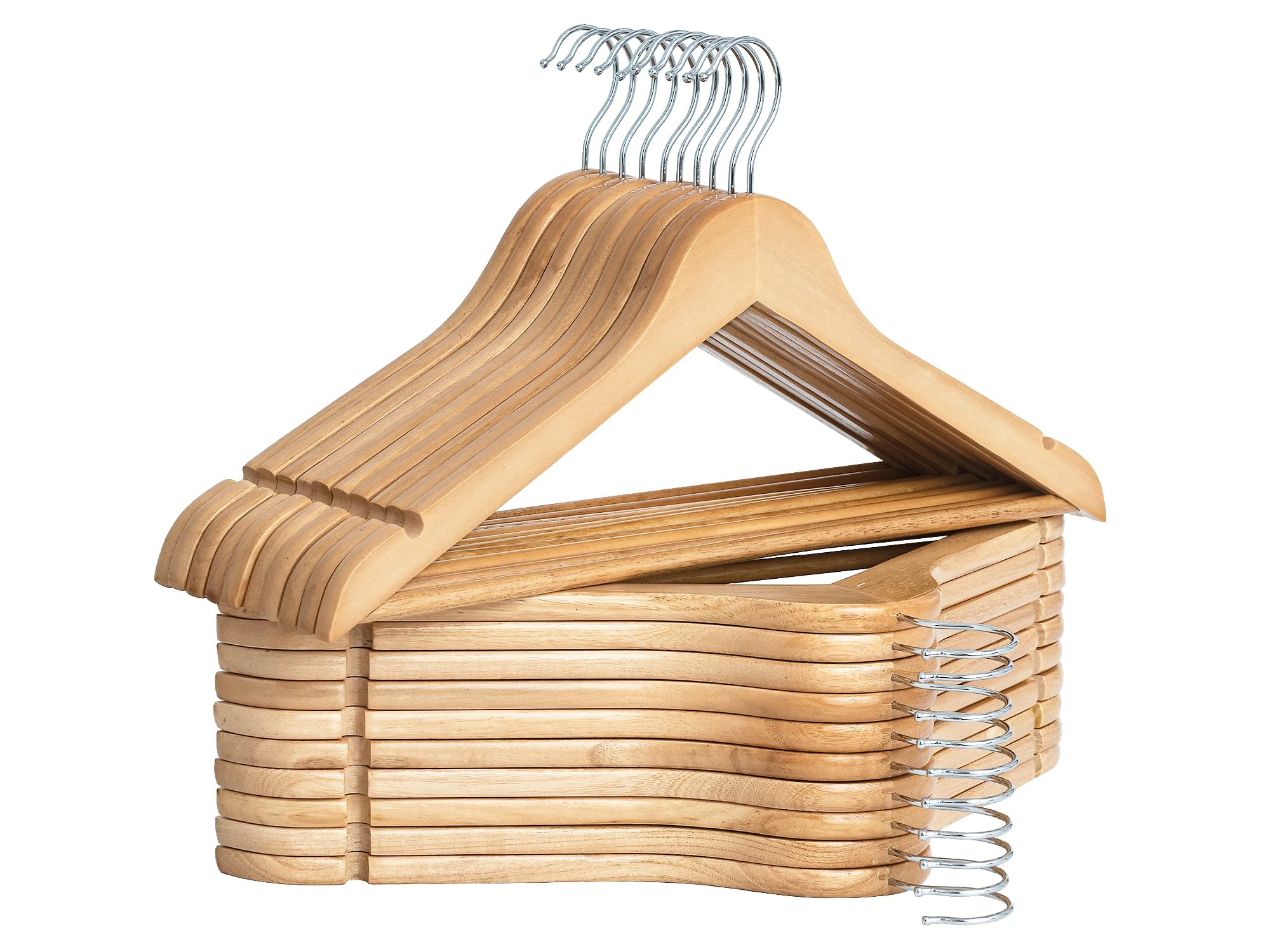 Premium Wooden Clothes Hangers 20-Pack - Natural Finish Coat Hangers for Shirts, Jackets, Pants & Suits - Space-Saving Closet Organizer for Home & Retail Use
