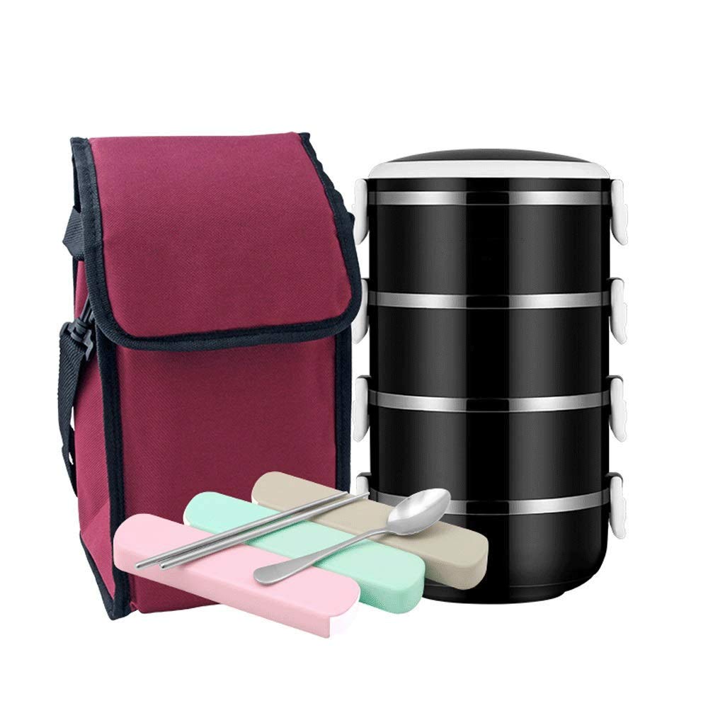 Stainless Steel 4-Tier Insulated Lunch Box with Lock Container, Spoon & Chopsticks Set - Heat/Cold Resistant for Kids, Students & Office Snacks - Perfect for School, Work & Picnics (Color: A)