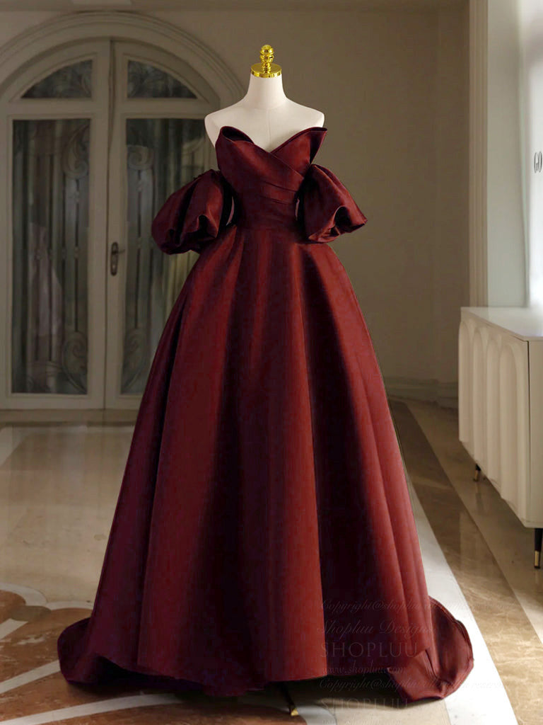 Elegant Burgundy A-Line V-Neck Satin Long Prom Dress for Women - Perfect for Formal Events, Evening Gala & Homecoming Dances