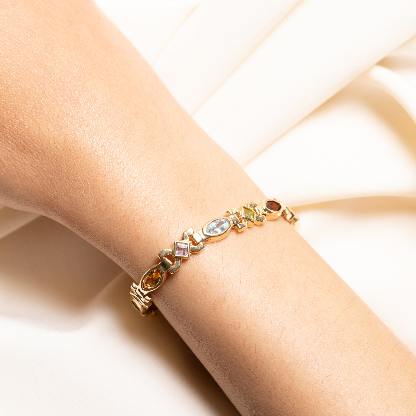 14K Gold Bezel Set Multi Gemstone Tennis Bracelet | 7.60ctw Total Weight | 7.5 Inches | Elegant Jewelry for Women | Perfect for Weddings, Anniversaries & Special Occasions