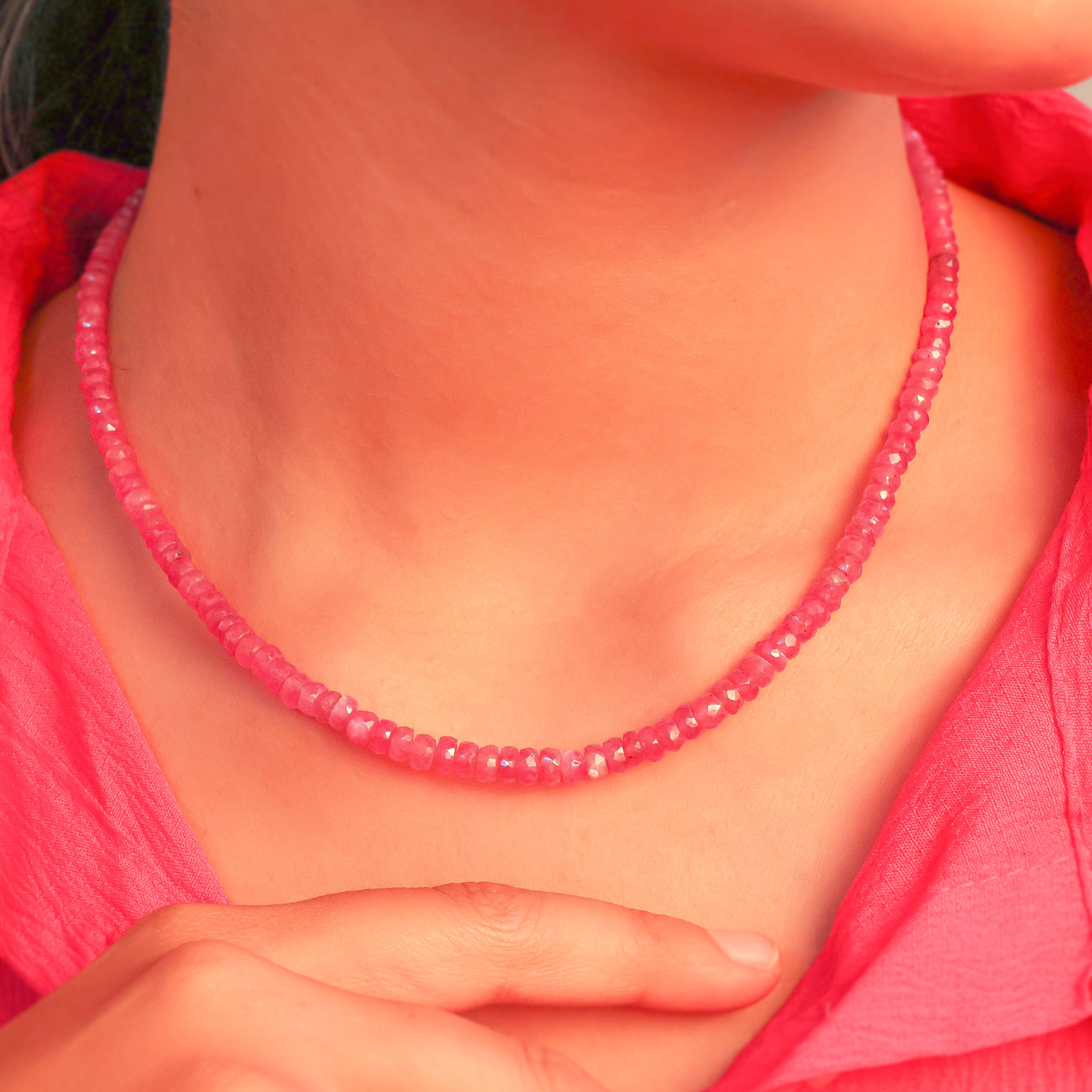 Natural Ruby Beaded Necklace - Elegant Valentine's Day Gift for Her, Anniversary Present, Birthstone Jewelry | Perfect for Romantic Dates, Weddings & Special Occasions
