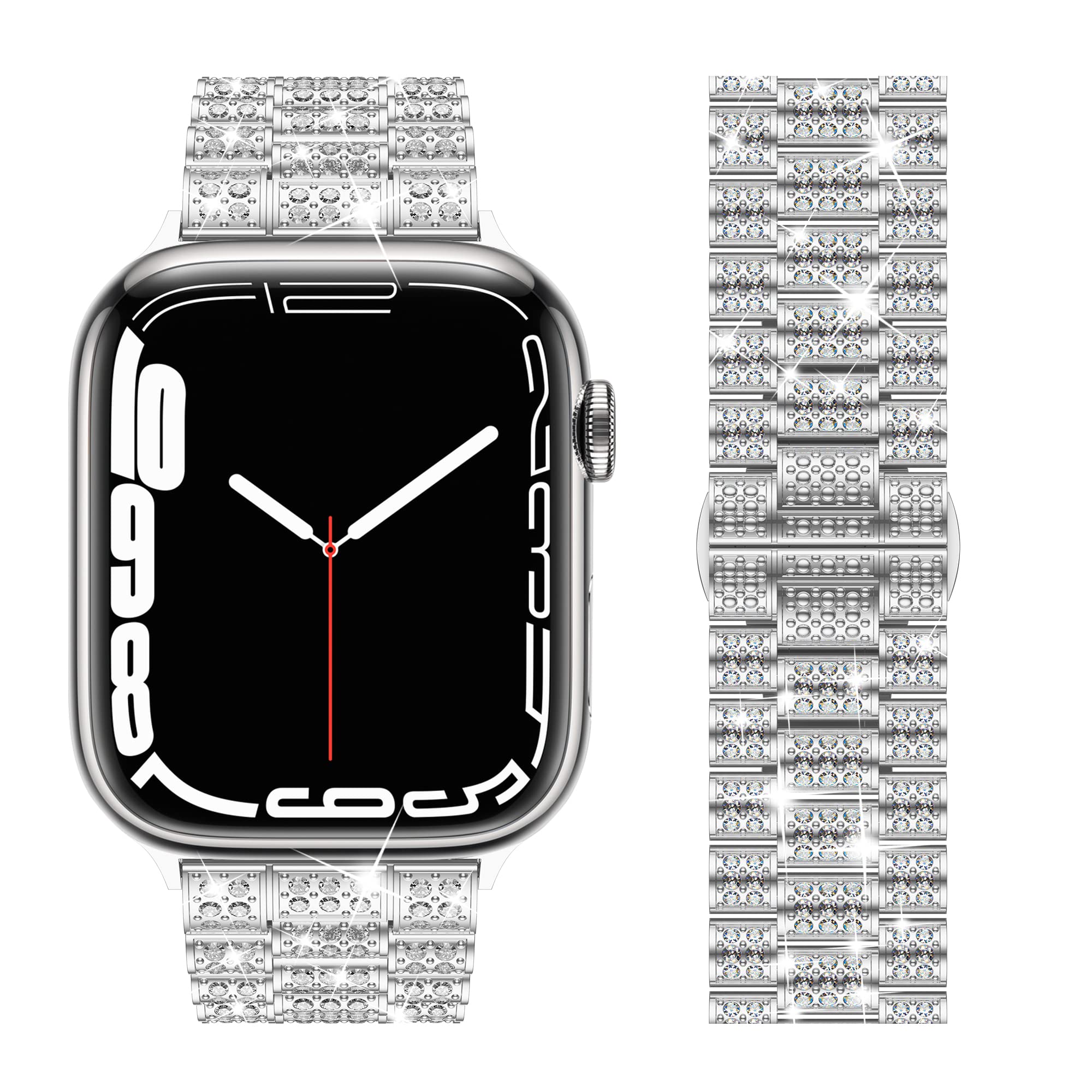 Luxury Diamond Metal Apple Watch Band for Women - Compatible with Series 10/9/8/7/6/SE/5 & All Sizes 38mm-49mm | Elegant Bling Strap for Formal Events, Parties & Everyday Wear