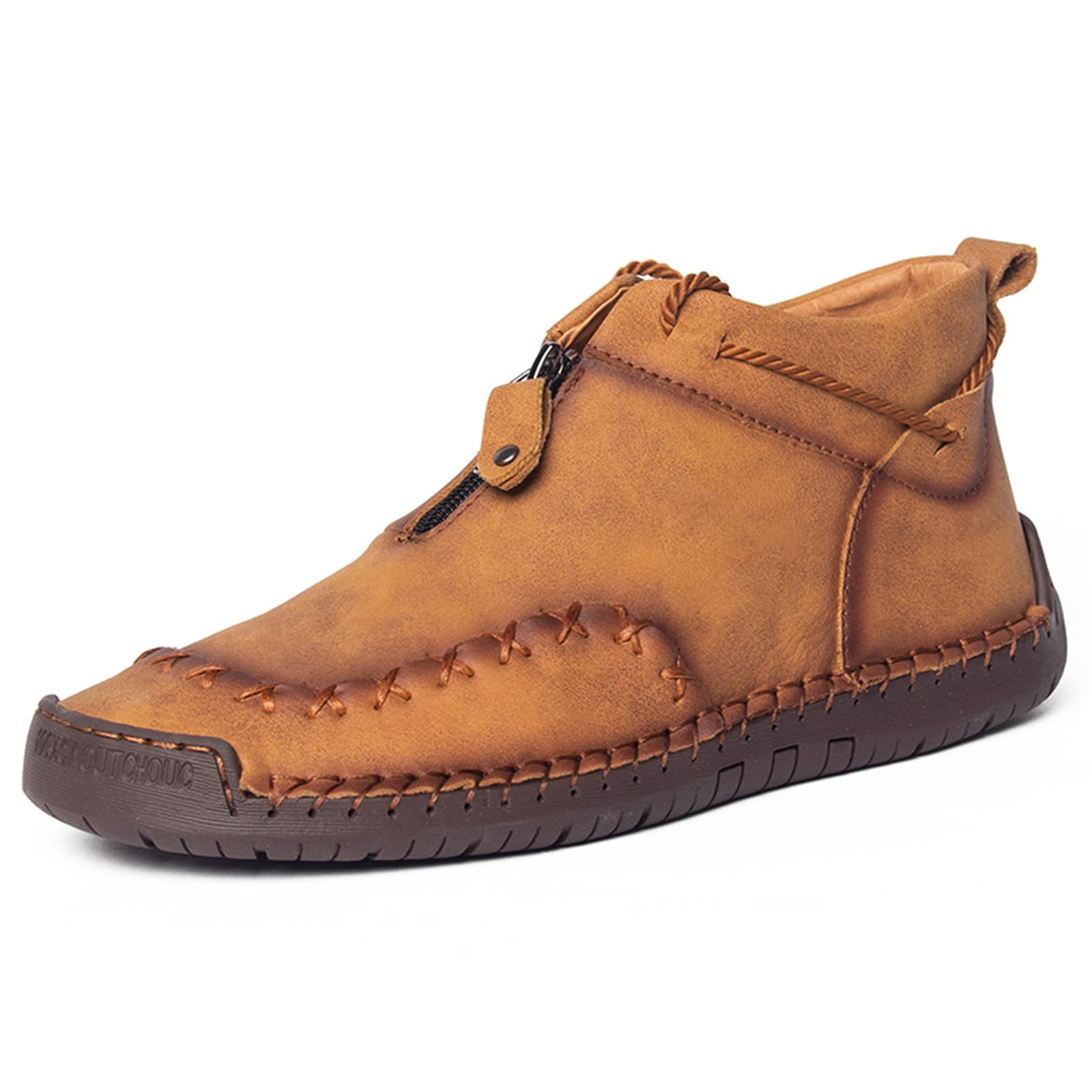 Men's Casual Chukka Boots - PU Leather Hand-Stitched Fashion Sneakers for Walking & Driving | Comfortable Flat Outdoor Shoes in Black, Brown, Blue, Green | Perfect for Daily Wear, Commuting & Travel