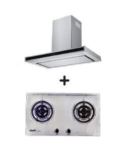 Ellane EH 2880 90cm Touch Control Stainless Steel Range Hood with Ellane EB 228SV 75cm 2-Burner Stainless Steel Cooktop - Perfect for Modern Kitchen Ventilation and Cooking