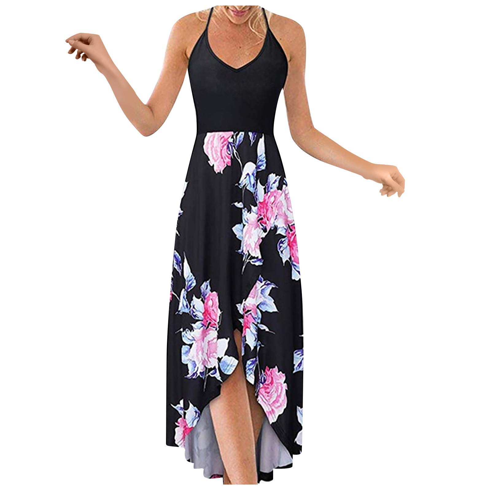 UYTOGOFE Women's Sleeveless V-Neck Summer Dress with Open Back & Sexy Strap - Flowy Casual Printed Dress for Beach, Party & Date Night