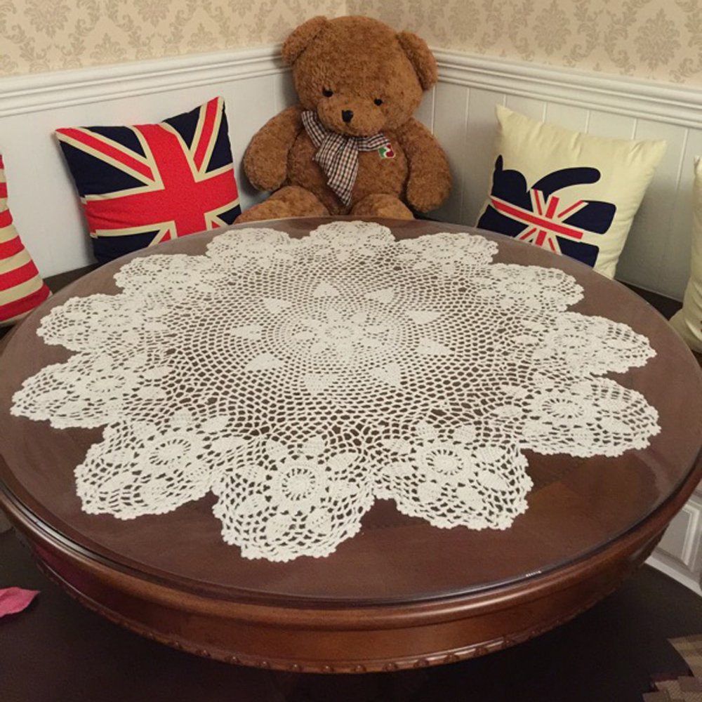 Handmade Cotton Crochet Lace Round Table Runner - 27 Inch Beige Doily Tablecloth for Dining Table, Coffee Table, Dresser Decor - Elegant Home Decor for Weddings, Parties & Everyday Use