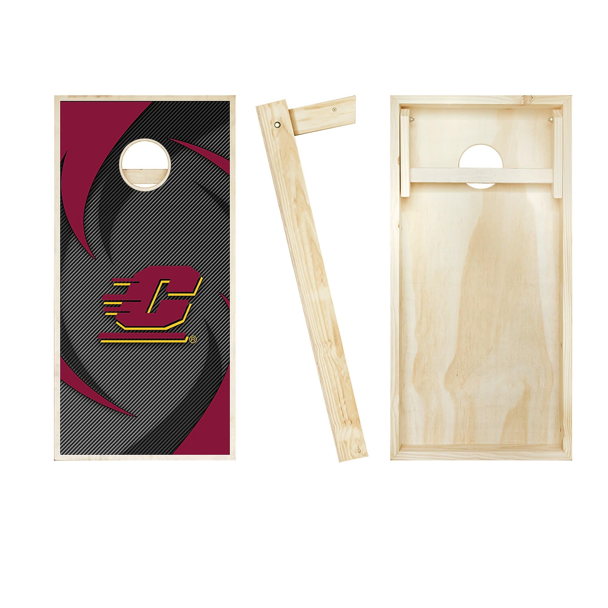 Central Michigan Swoosh Cornhole Game Set - 2 Premium Boards & 8 Custom Team Logo Bags - Perfect for Tailgating, Backyard Parties, and Outdoor Events