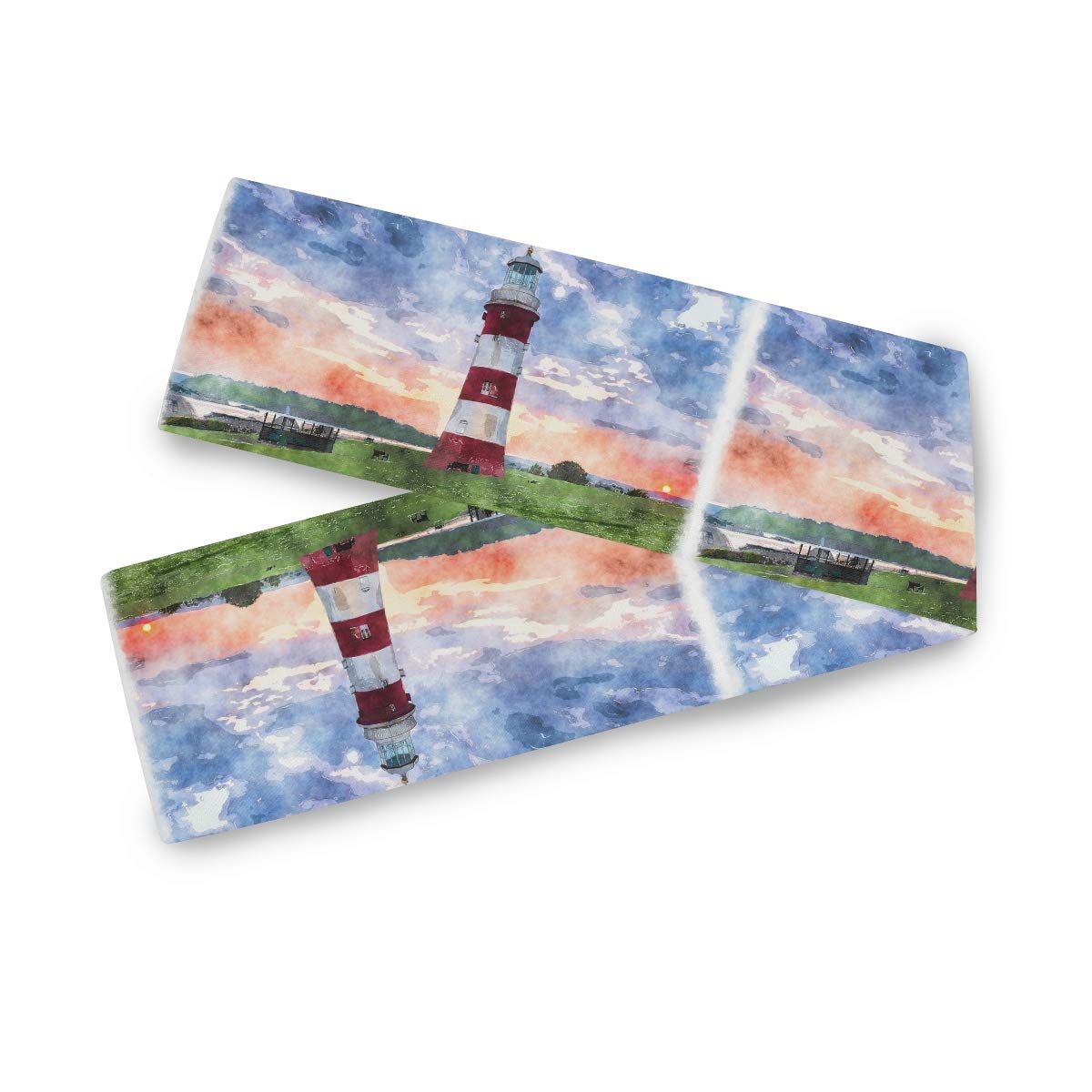 13x90 Inch Art Painting Beach Lighthouse Table Runner - Rectangle Polyester Tablecloth for Office, Kitchen, Dining, Wedding, Party & Home Decor - Perfect for Coffee Tables, Buffets, and Holiday Entertaining