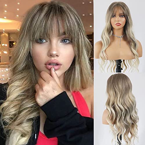 Curly Blonde Brown Reverse Ombre Wig - Long Synthetic Hairpiece for Cosplay, Halloween & Daily Fashion