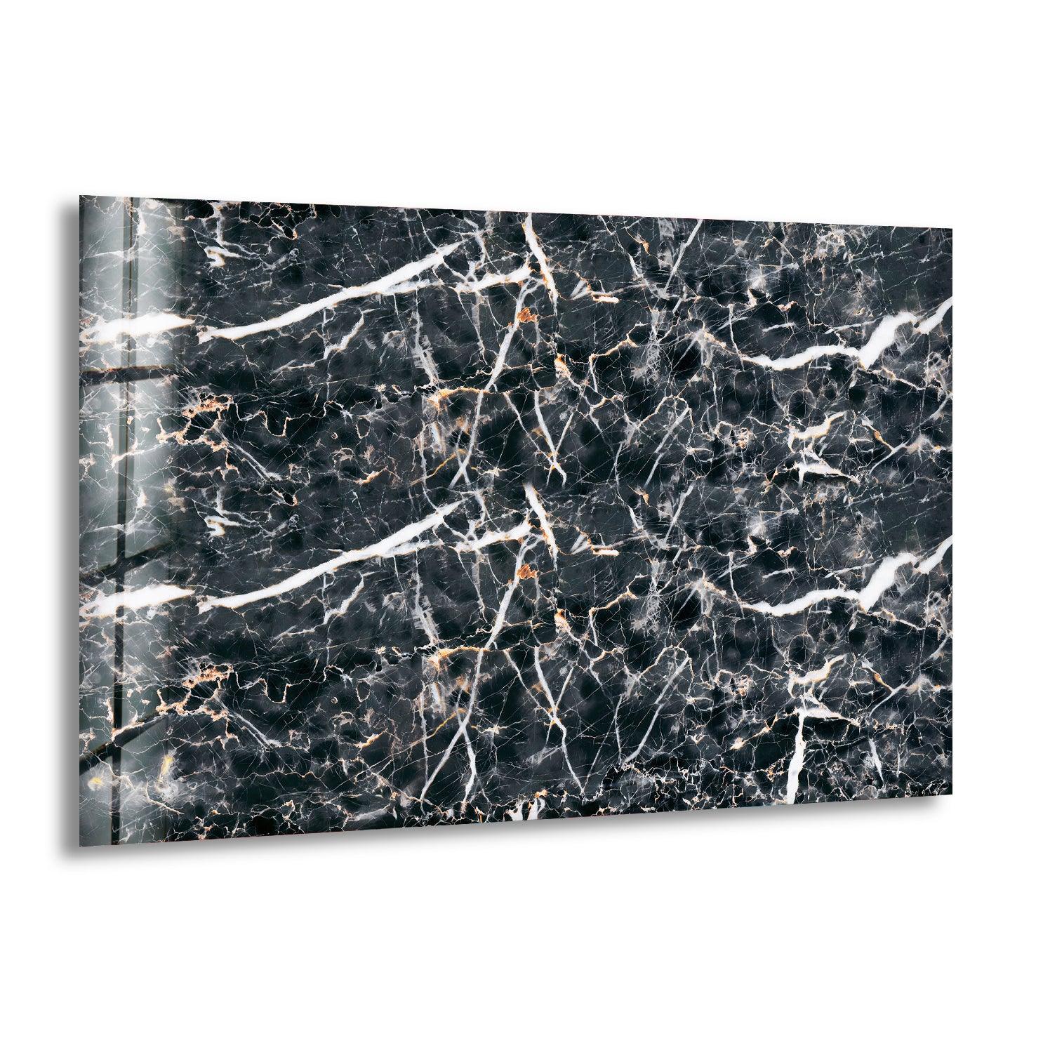 Black Abstract Marble Decor Glass Wall Art - Modern Home & Office Wall Decor for Living Room, Bedroom, Kitchen | Unique Handmade Glass Artwork for Interior Design