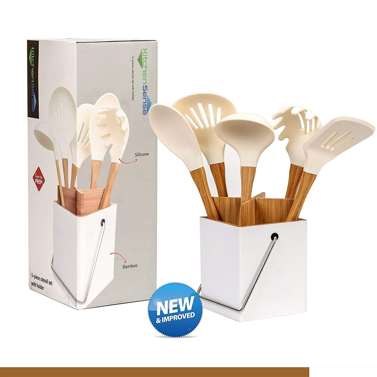 6-Piece Silicone Cooking Utensil Set with Bamboo Handles - BPA Free for Nonstick Cookware - Perfect for Baking & Frying