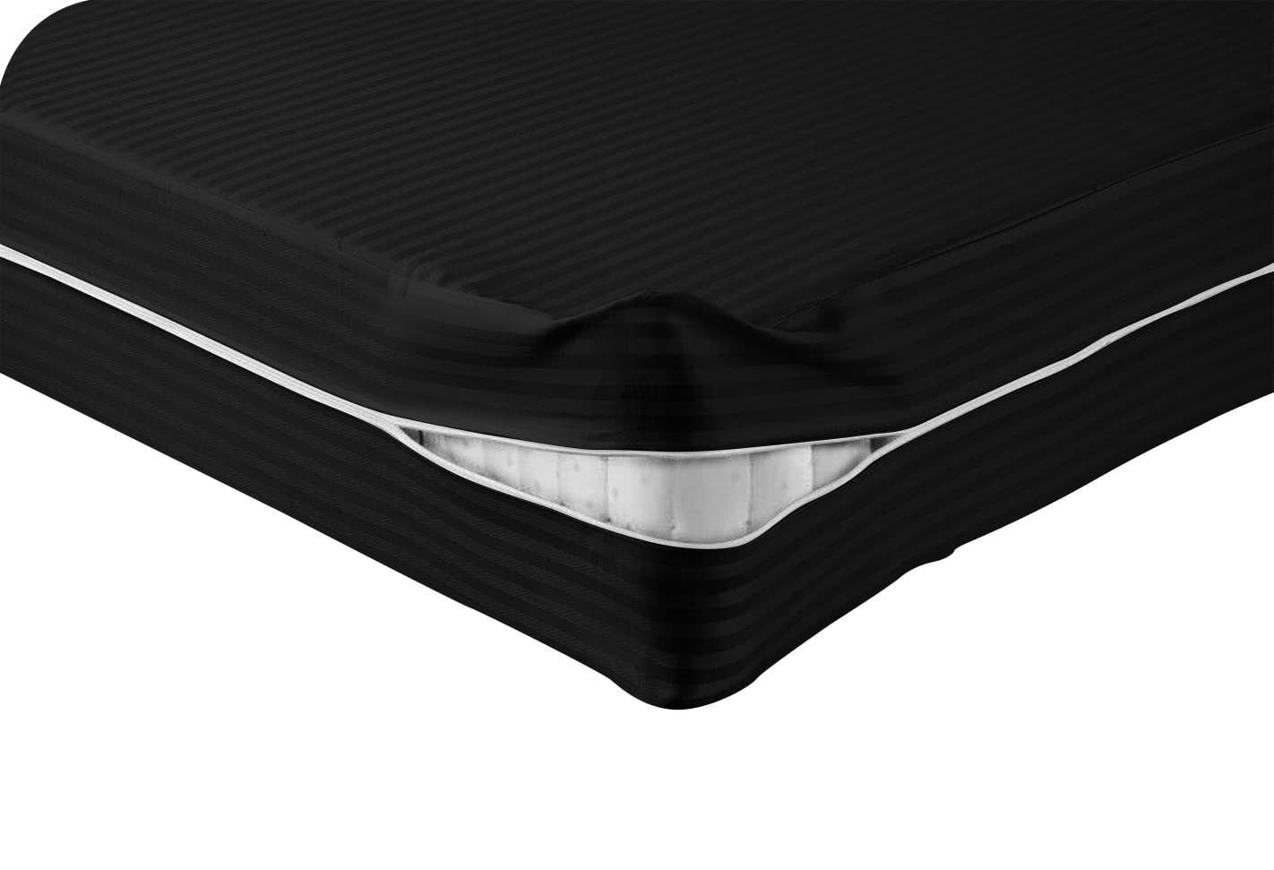 Sunrizer Beddings 100% Egyptian Cotton Fitted Sheet with Zipper - 1000 Thread Count, 12 Inch Deep Pocket - Full Size Mattress Cover in Black Stripe - Perfect for Guest Rooms, Dorms & Luxury Bedrooms