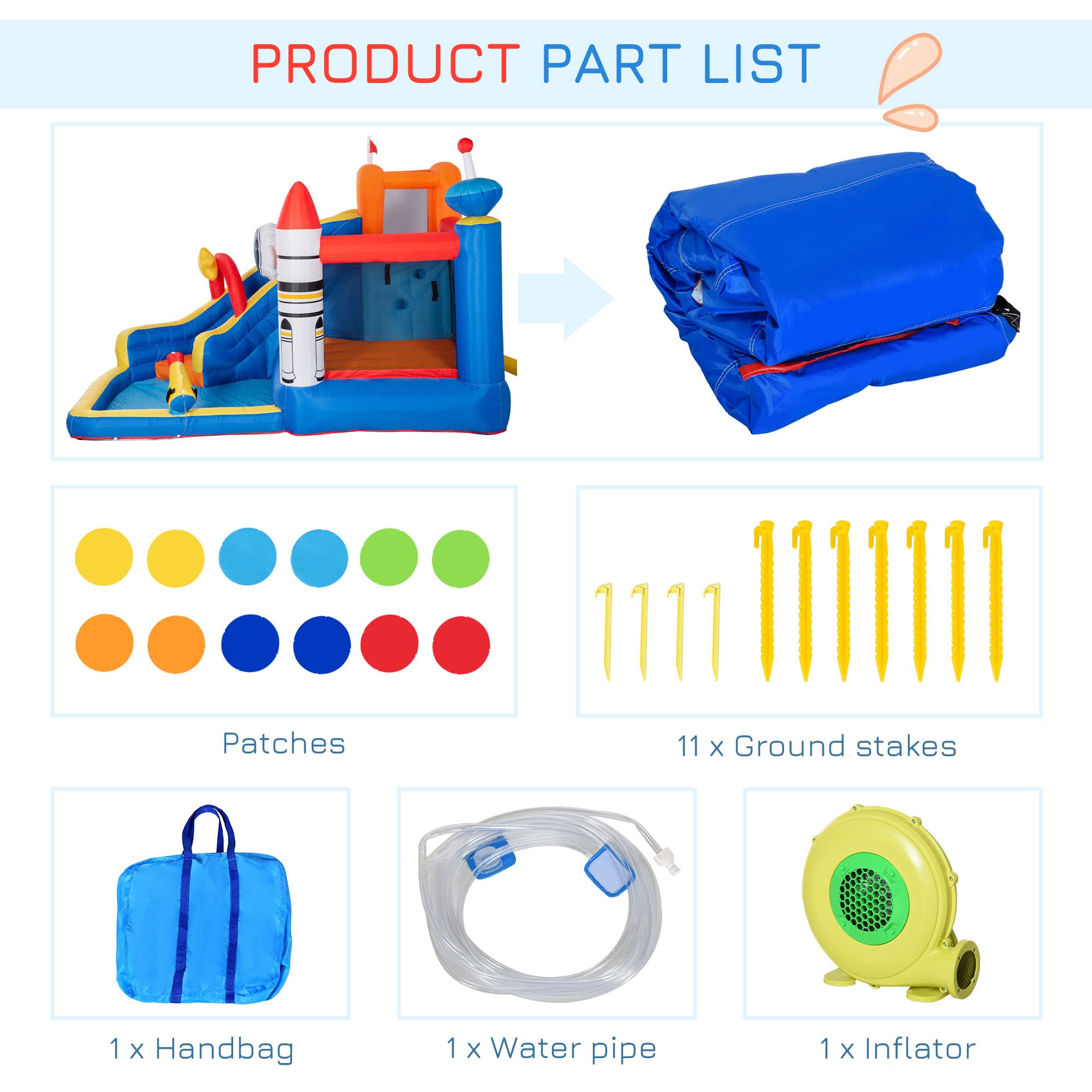 Outsunny 5-in-1 Inflatable Bounce House with Water Slide, Pool, Water Cannon & Climbing Wall - Kids Outdoor Water Play Toy for Backyard, Birthday Parties & Summer Fun - Includes Air Pump (Jumping Castle)