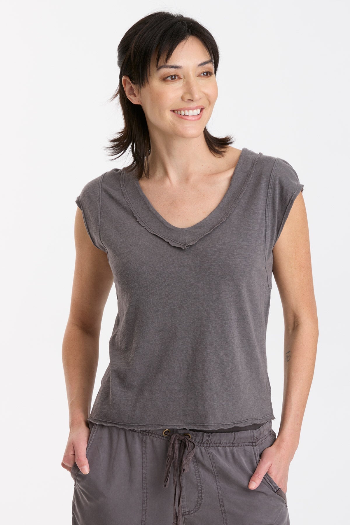 Neela V-Neck Graphite Point Women's T-Shirt - Soft & Comfortable Casual Top for Everyday Wear | Perfect for Work, Outings & Relaxing