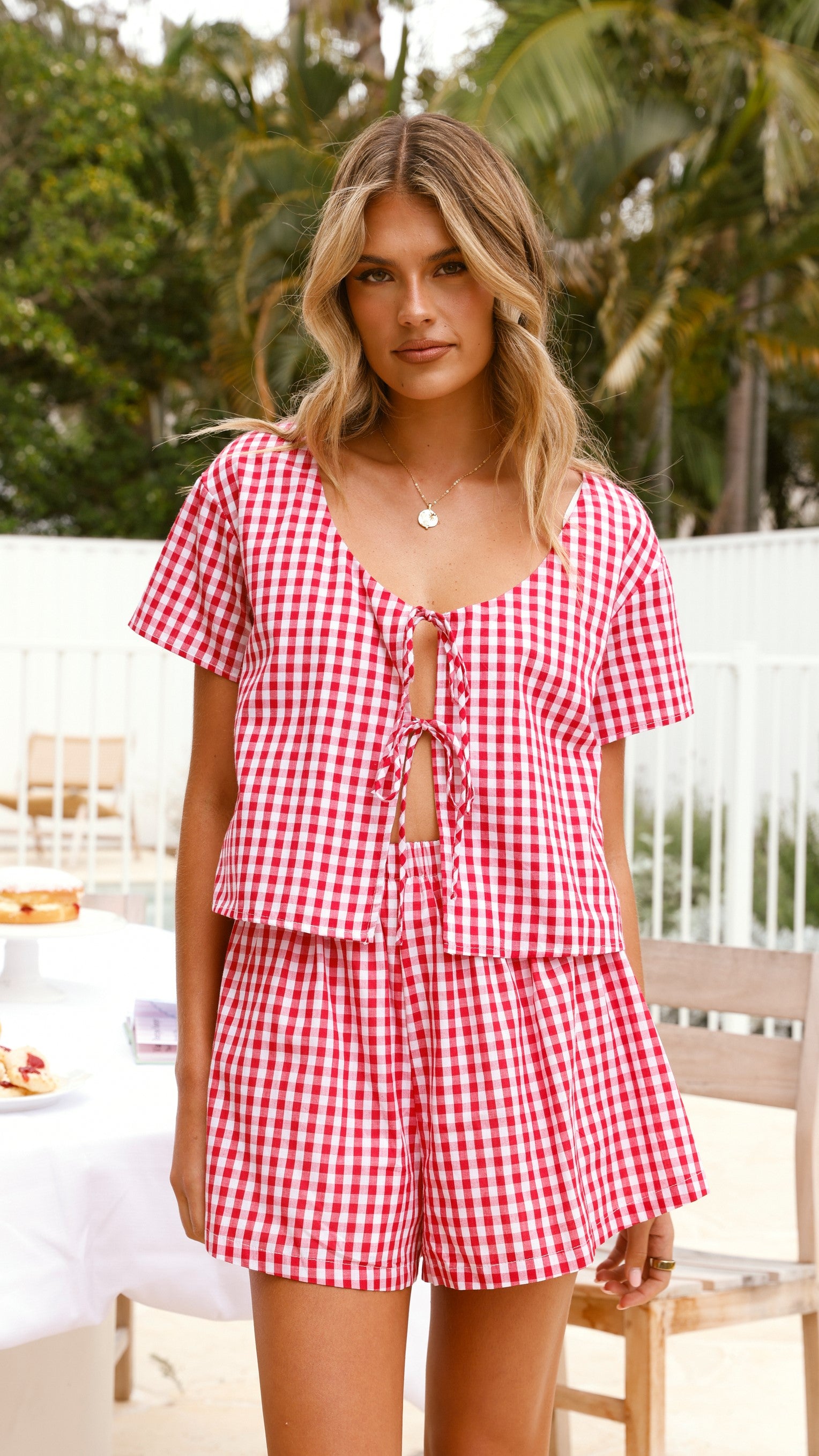 Jaiana Tie Top Women's Blouse - Floral Print Picnic Red for Summer Outfits & Casual Wear | Perfect for Beach, Picnic, and Date Night
