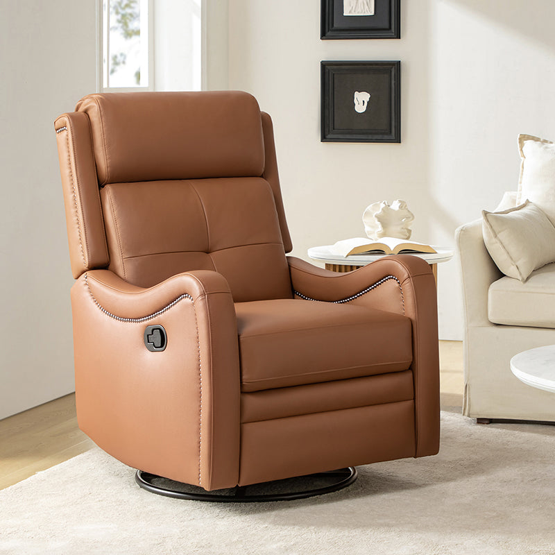 Amelia Genuine Leather Swivel Rocker Recliner Chair - Comfortable Living Room Furniture for Relaxing, Reading & Watching TV