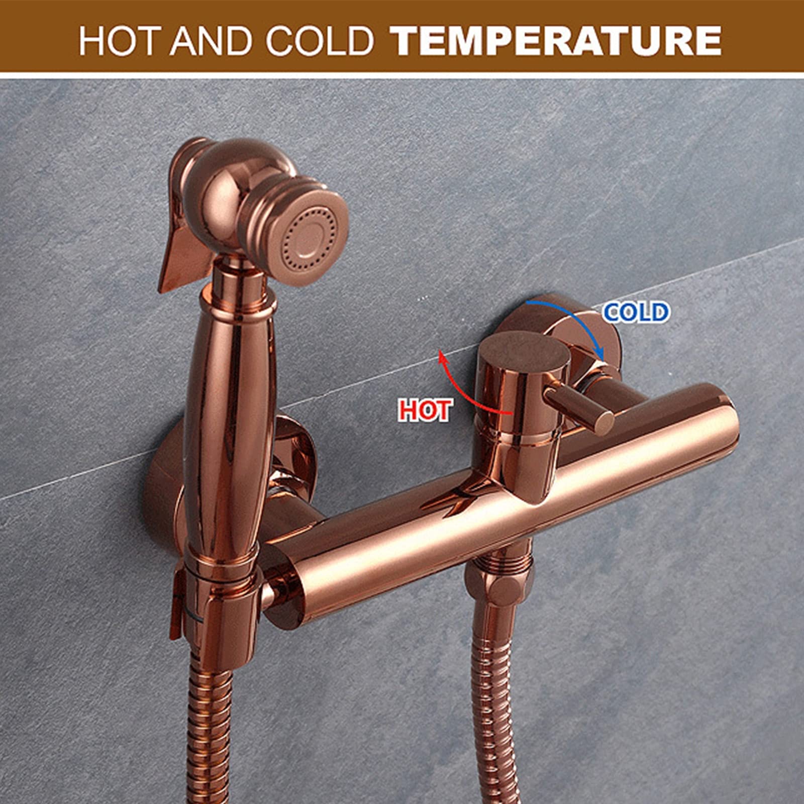 Rose Gold Bidet Sprayer for Toilet - Hot & Cold Water Handheld Cloth Diaper Sprayer Kit, Brass Wall Mounted Bathroom Bidet Attachment Set | Perfect for Baby Care, Hygiene Cleaning & Modern Bathroom Upgrades