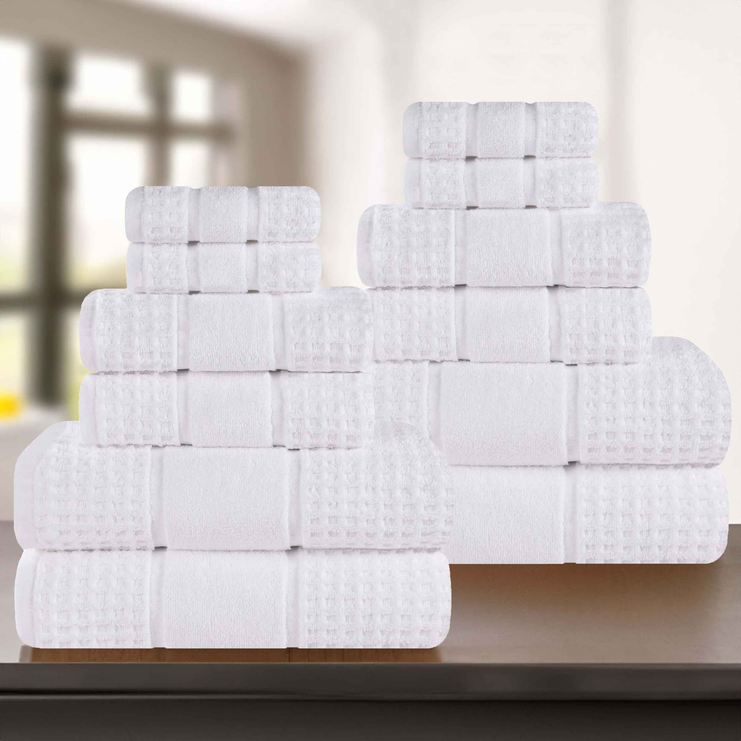Premium 12-Piece Zero Twist Cotton Waffle Towel Set - Ultra Soft & Highly Absorbent Honeycomb Weave Bath Towels for Spa, Gym, and Luxury Home Use