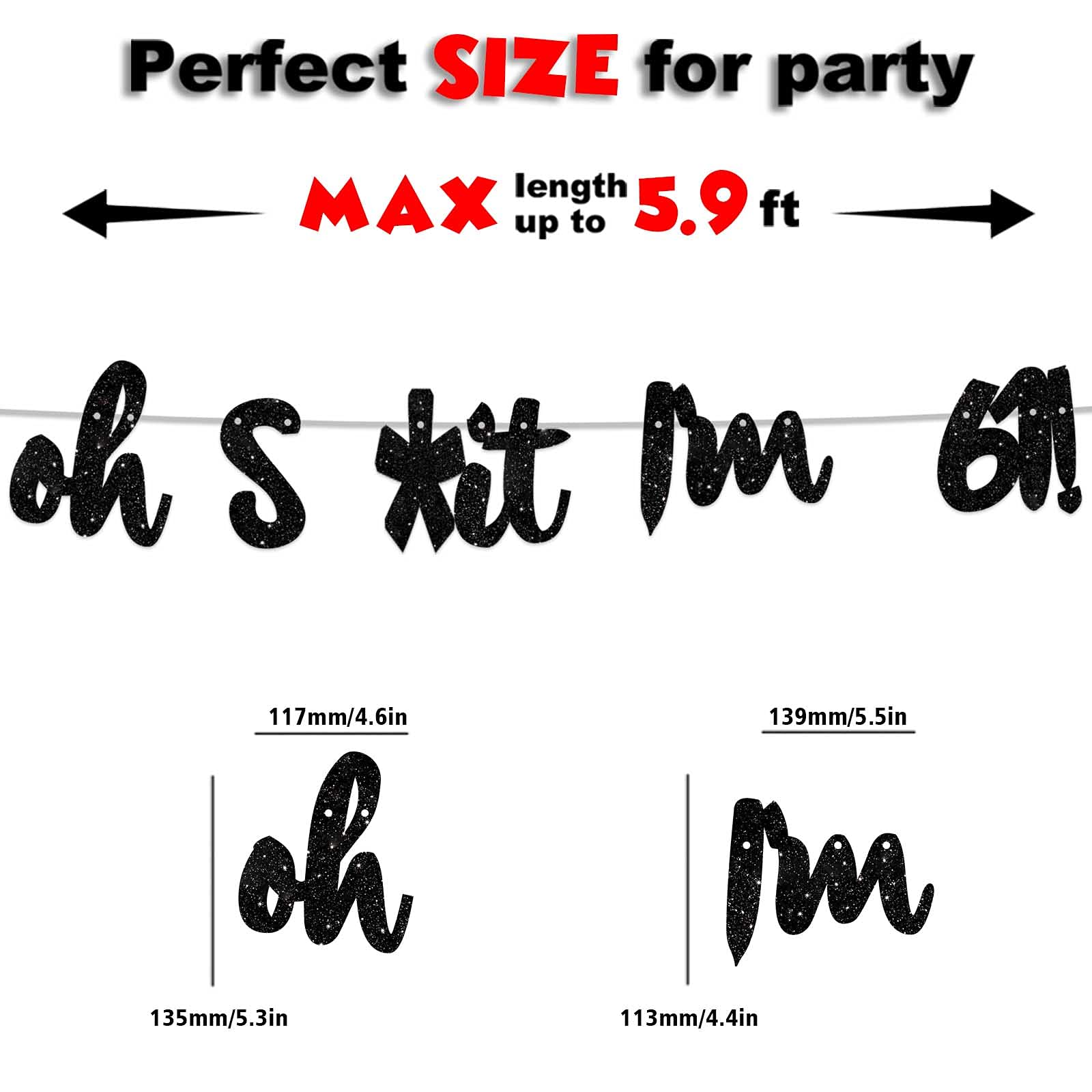 Happy 61st Birthday Banner - Glitter Black 'Oh I'm 61!' Backdrop Decor for Men & Women - 61st Birthday Party Supplies, Photo Booth Props, Studio Decorations - Perfect for Birthday Celebrations, Milestone Parties & Photo Shoot Backgrounds