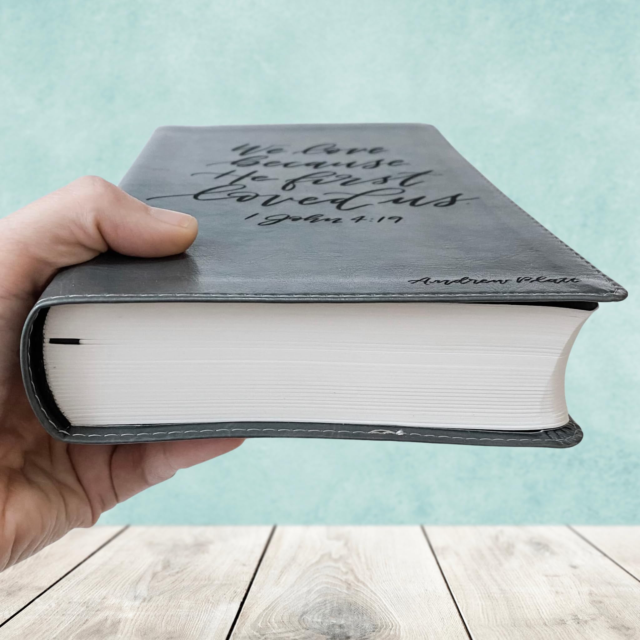 Hand Lettered & Laser Engraved ESV Bible - Gray TruTone Leather Cover Study Bible with Custom Name Engraving | Personalized Christian Gift for Students, Graduation, Baptism & Daily Devotion