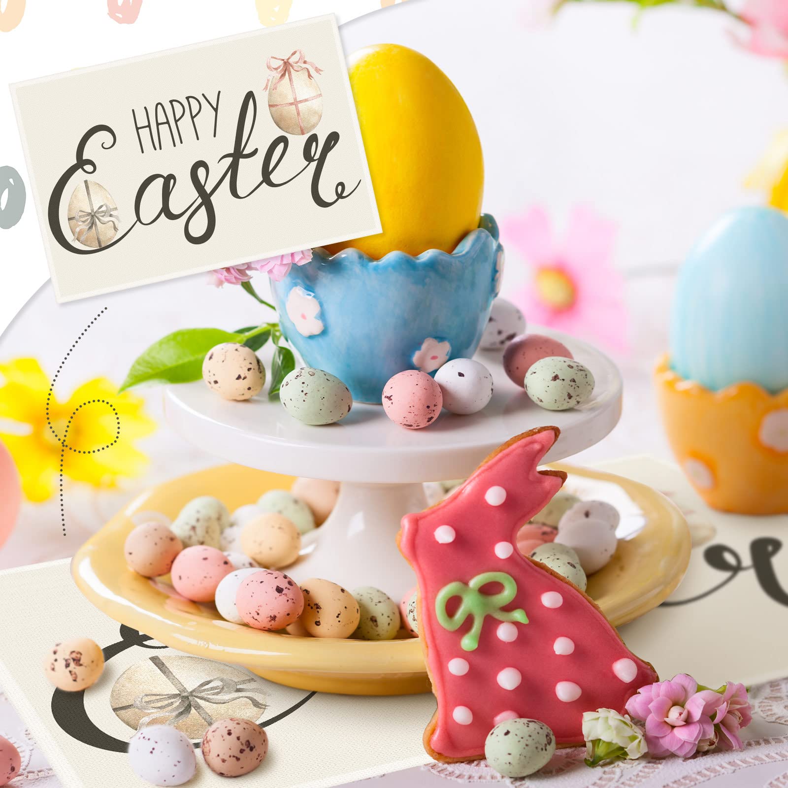 Happy Easter Placemats Set of 4 - 12x18 Inch Heat Resistant Bunny Egg Table Mats with Non-Slip Backing - Floral 'He is Risen' Design - Washable Spring Kitchen & Dining Decor for Easter Brunch, Holiday Gatherings and Home Celebration