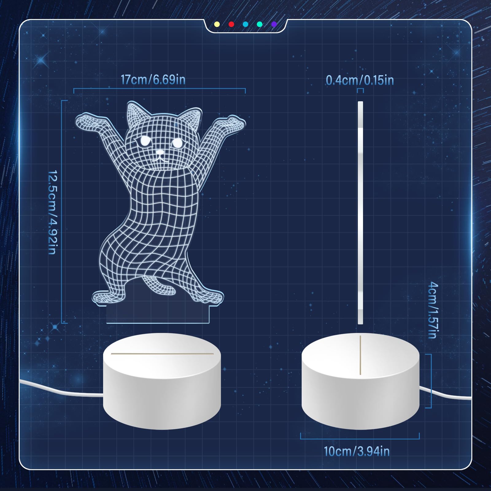 Funny Dancing Cat Night Light - 3D Illusion Dimmable LED Lamp for Cat Lovers | Cute Bedside Decor with Soft White Light | Perfect Gift for Bedroom, Nursery, or Home Office