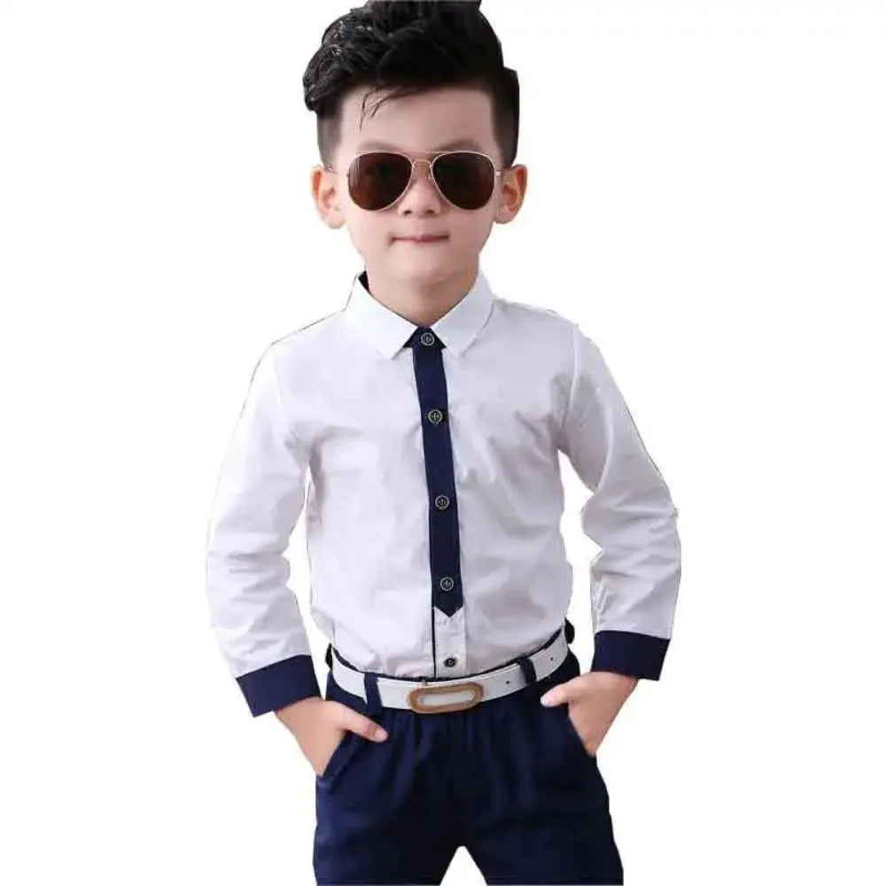 Boys' Cotton Shirts for Kids Ages 2-10 Years | Korean Style Spring & Autumn Blouses with Necktie | Perfect for School, Parties & Special Occasions