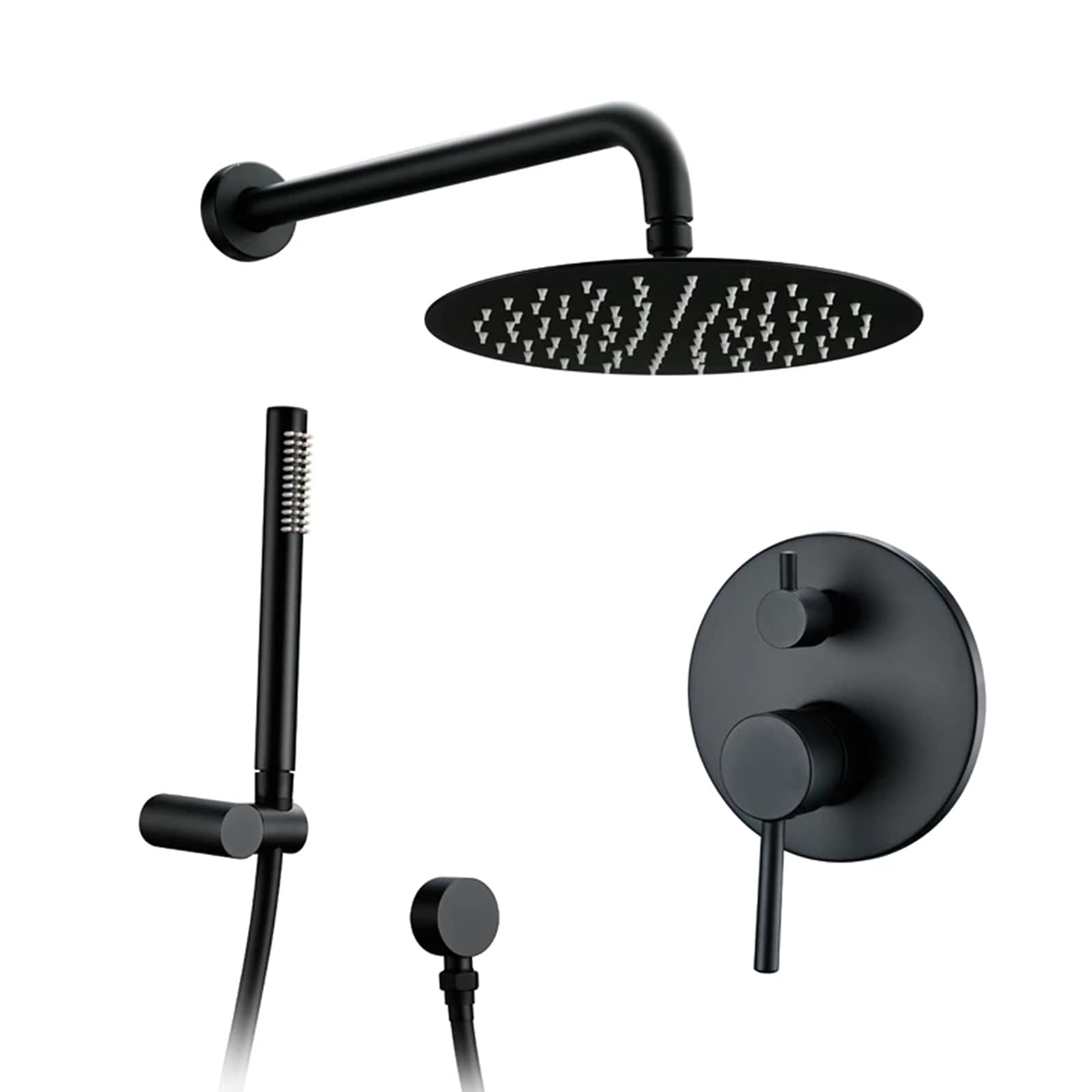 Brass Shower System Set with Diverter Valve - Ultra Thin Round Rainfall Shower Head & Handheld Spray - 10 Inch Bathroom Shower Combo for Modern & Luxury Bathrooms