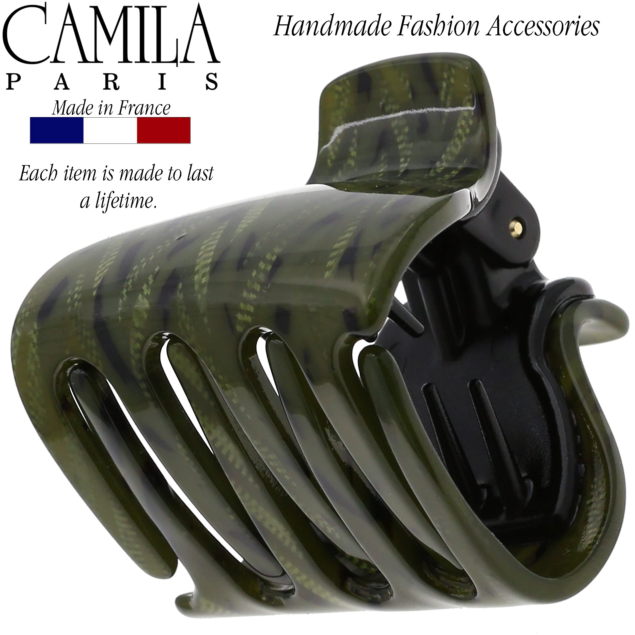 Camila Paris CP3264 French Hair Clip for Women - Strong Hold No Slip Grip Hair Claw for Long Curly Wavy Hair | Green Jaw Clip Hair Accessories | Made in France | Perfect for Everyday Styling, Office Wear & Special Occasions