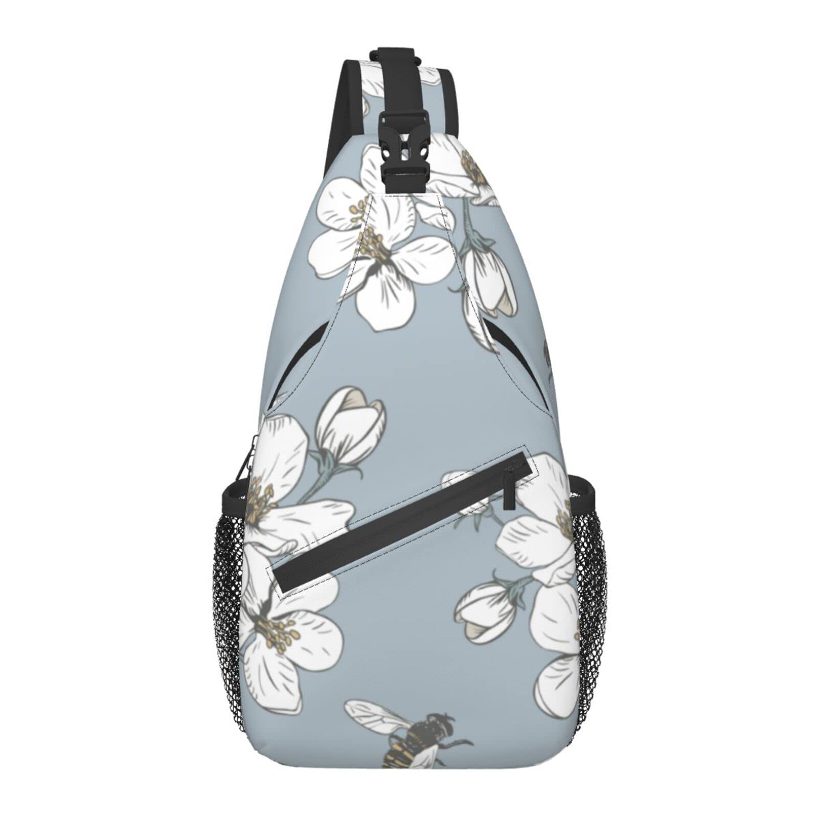 Stylish White Cherry Blossom Crossbody Sling Bag for Women & Men - Adjustable Lightweight Shoulder Backpack for Travel, Hiking, Gym, Biking & Outdoor Activities - Perfect for Daily Use, Camping & Casual Outings