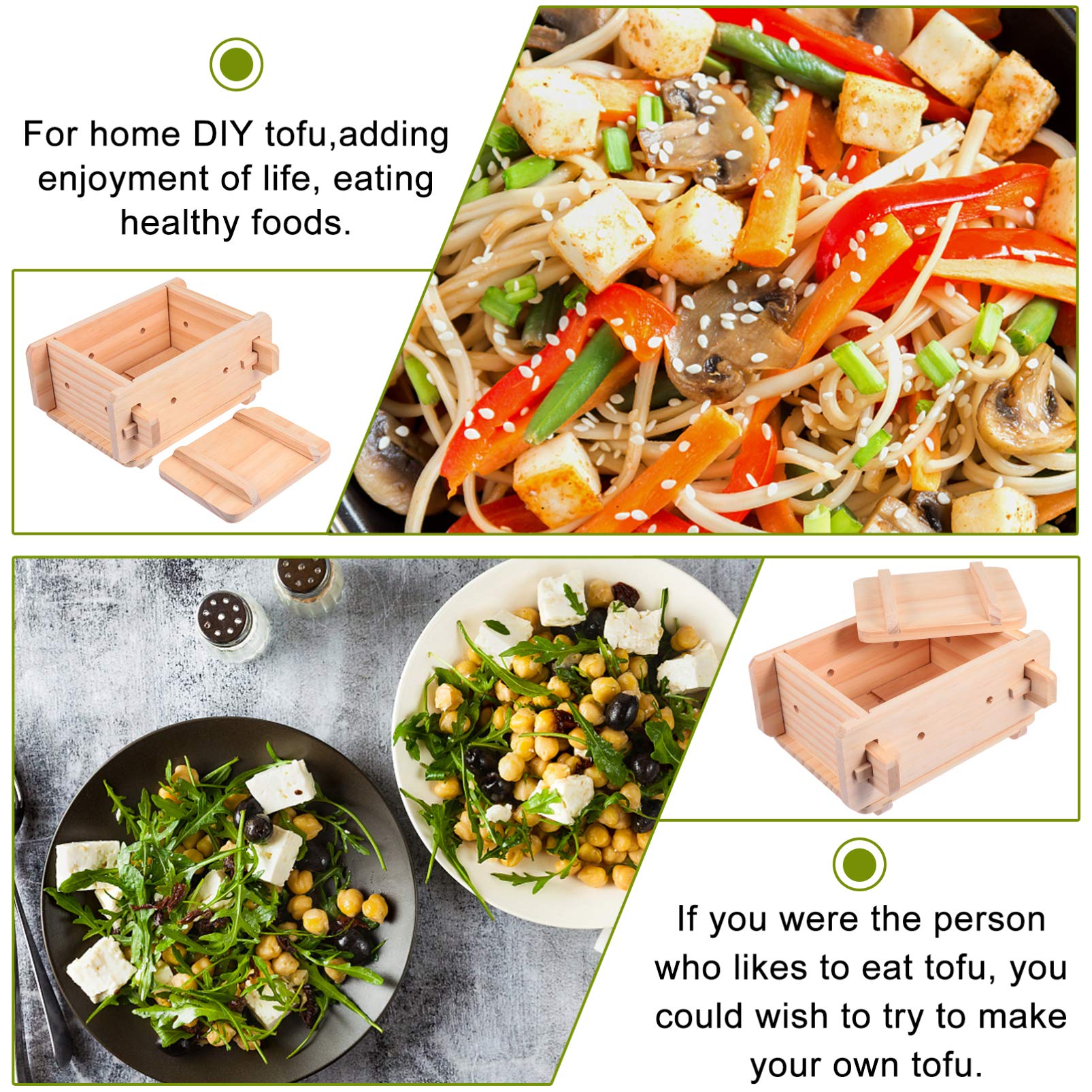DOITOOL Wooden Tofu Press & Cheese Press - Manual Feta, Soybean Curds, Goat Cheese, Paneer & Vegan Nut Cheese Maker (22.5x19.5x10.5cm) for Home Kitchen, DIY Cheese Making & Healthy Vegan Cooking