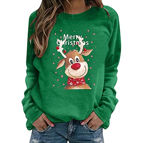 Women's Long Sleeve Christmas Sweater - Cozy Winter Pullover Casual Loose Fit Xmas Sweatshirt with Cute Cartoon Design | Perfect for Holiday Parties, Family Gatherings & Festive Winter Outfits