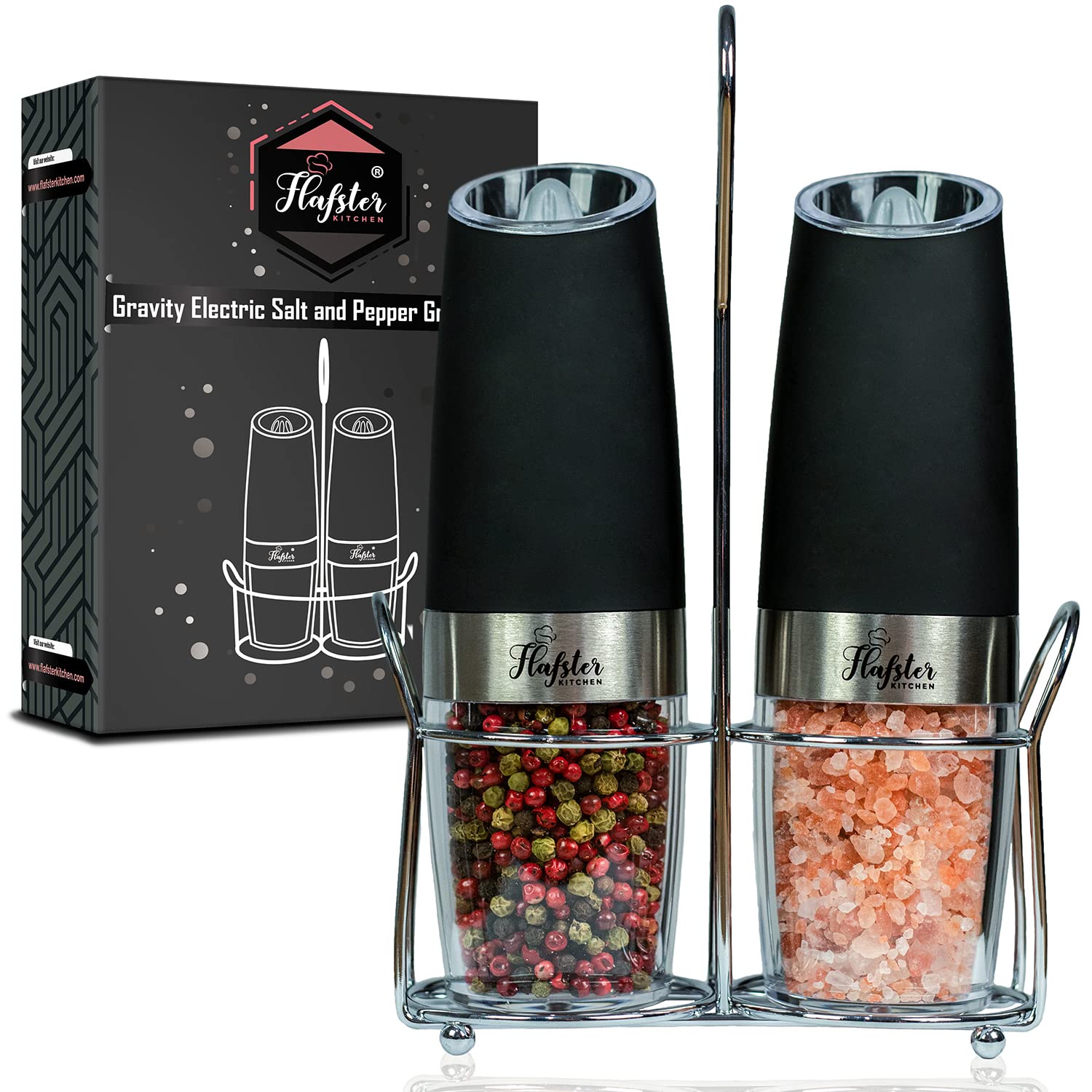 Premium Electric Salt and Pepper Grinder Set - Adjustable Coarseness, White LED Light, Battery Powered - Perfect for Kitchen, Dining Table, Camping & Travel - Automatic Spice Mill for Home, Restaurants and Gifts