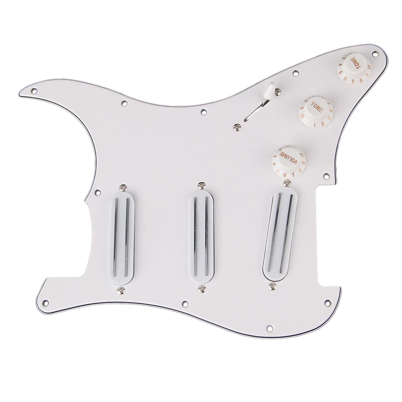 Loaded Prewired Pickguard with Dual Rail Humbucker Pickups for Electric Guitar - Black & White Control Knobs - White Color - Perfect for Stratocaster Upgrades & DIY Guitar Mods