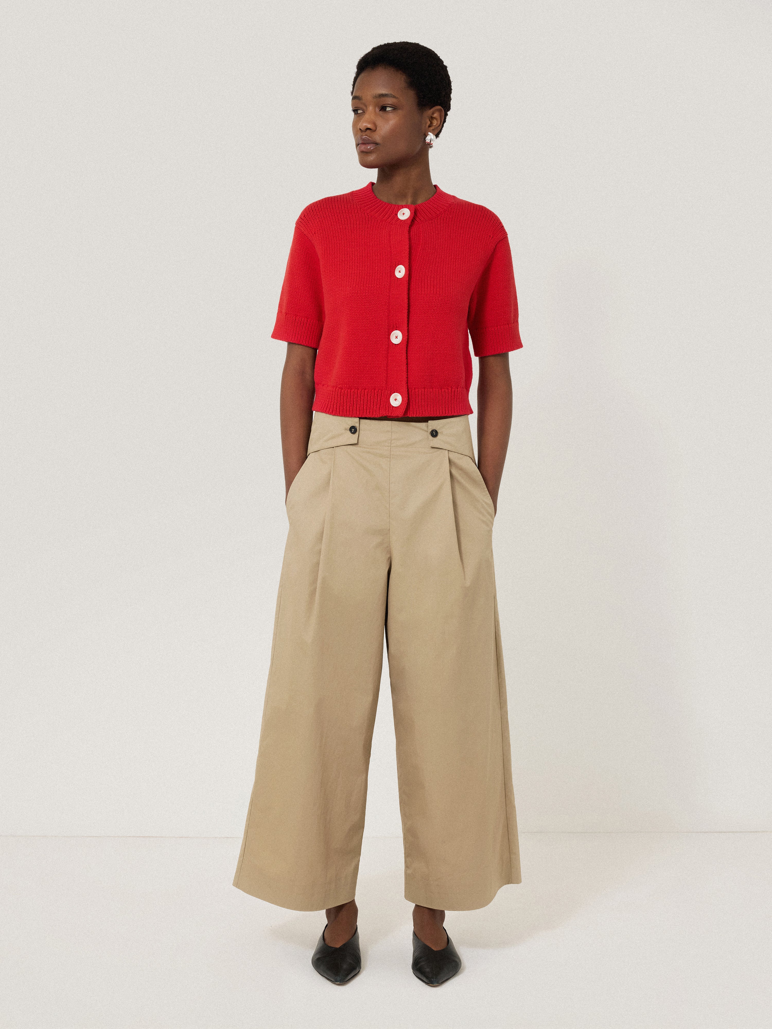 Women's Wide Leg Cotton Pants - Stone Color | Comfortable High Waist Loungewear for Casual & Office Wear