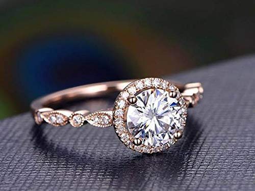 1.50 Carat Vintage Moissanite & Diamond Halo Engagement Ring in 18k Gold Plating - Perfect for Weddings, Anniversaries & Special Occasions