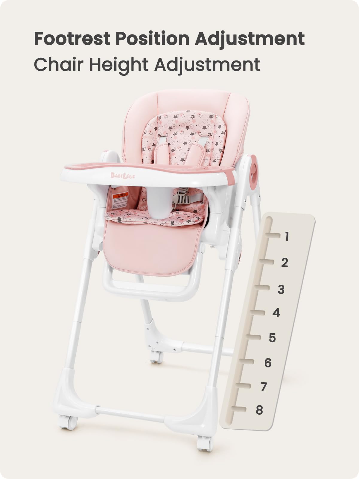 Convertible High Chair for Babies & Toddlers - Adjustable Foldable Baby Dining Chair with Backrest, Footrest & Tray | Lockable Wheels | Star Pink | Perfect for Home, Restaurant & Travel Use