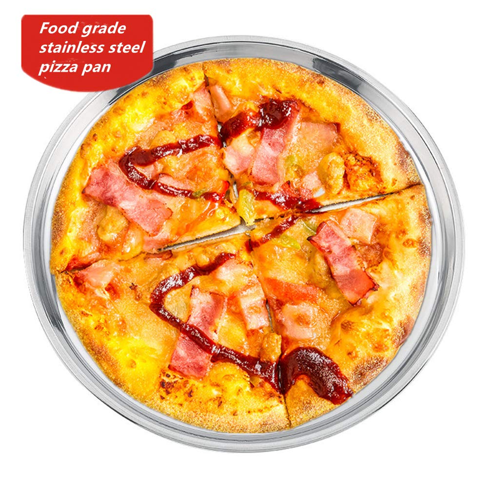 Stainless Steel Deep Dish Pizza Pan - 10/12/14 Inch Oven Safe Pizza Tray, Pie & Grill Baking Pan (16x1.95 Inches) - Perfect for Home Kitchen, Restaurant & Outdoor Cooking