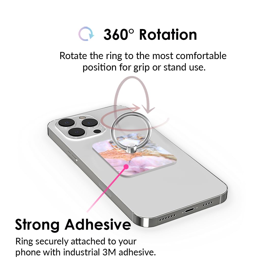 Velvet Caviar Phone Ring Holder - Grip & Stand for iPhone, Galaxy - White Marble for Secure One-Hand Use