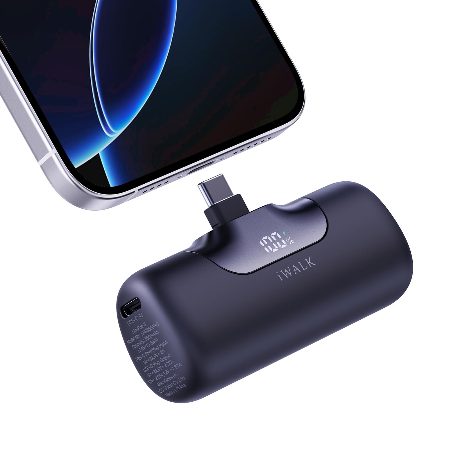 iWALK 5500mAh Ultra-Compact Power Bank with 22.5W Fast Charging | USB-C Portable Charger for iPhone 16/15/16 Plus/16 Pro Max, iPad, Samsung Galaxy S25/S24/S23 & Android Devices | Perfect for Travel, Outdoor Adventures & Emergency Backup (Black)