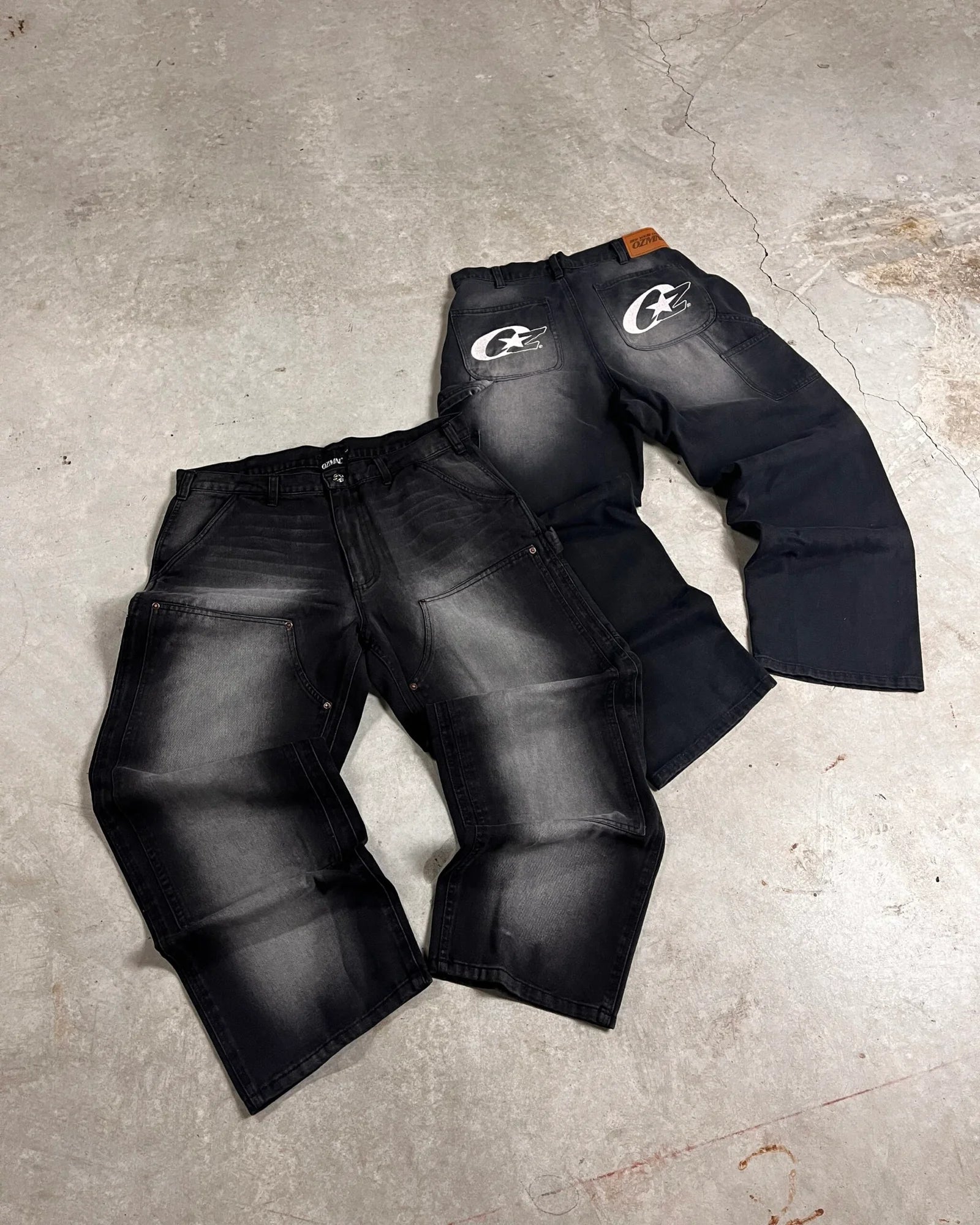 OZMNL Men's Heavyweight Carpenter Jeans - Faded Black Denim Work Pants for Construction & DIY Projects