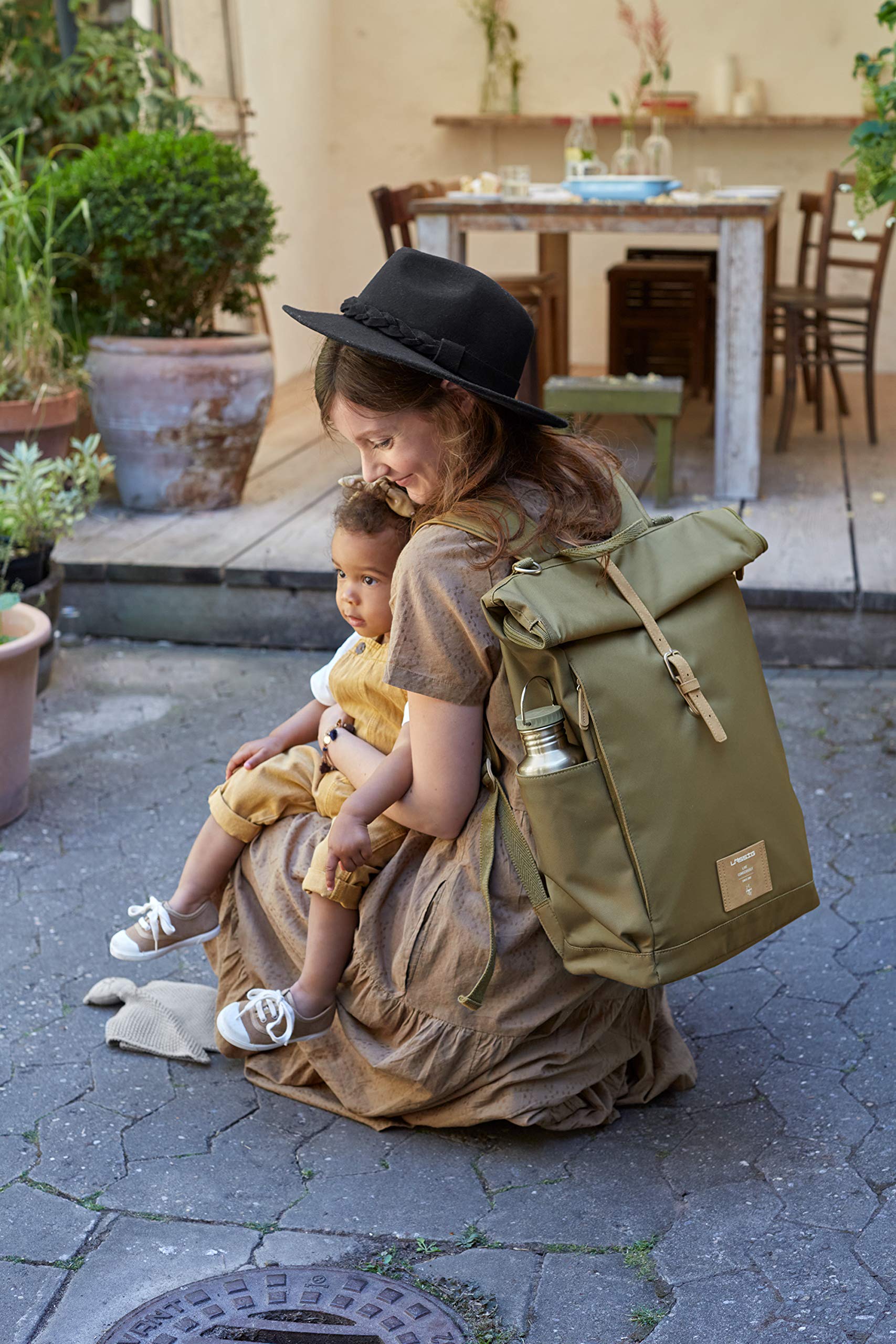 Lässig Green Label Olive Rolltop Backpack Diaper Bag - Large Waterproof Baby Bag for Travel, Daycare & Parenting Essentials | Stylish & Spacious Diaper Backpack for Moms & Dads